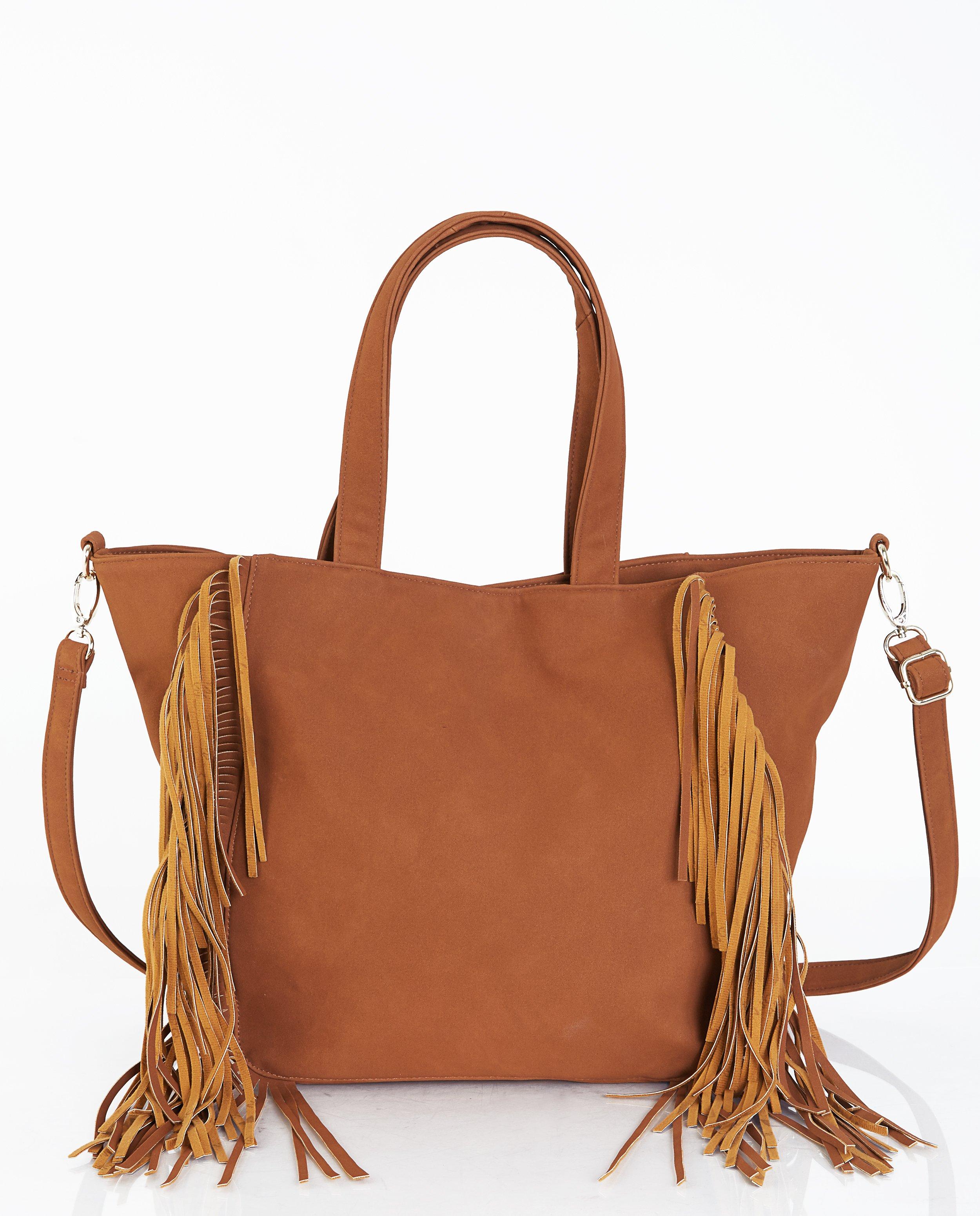Handtassen - Cognac tas met franjes 
