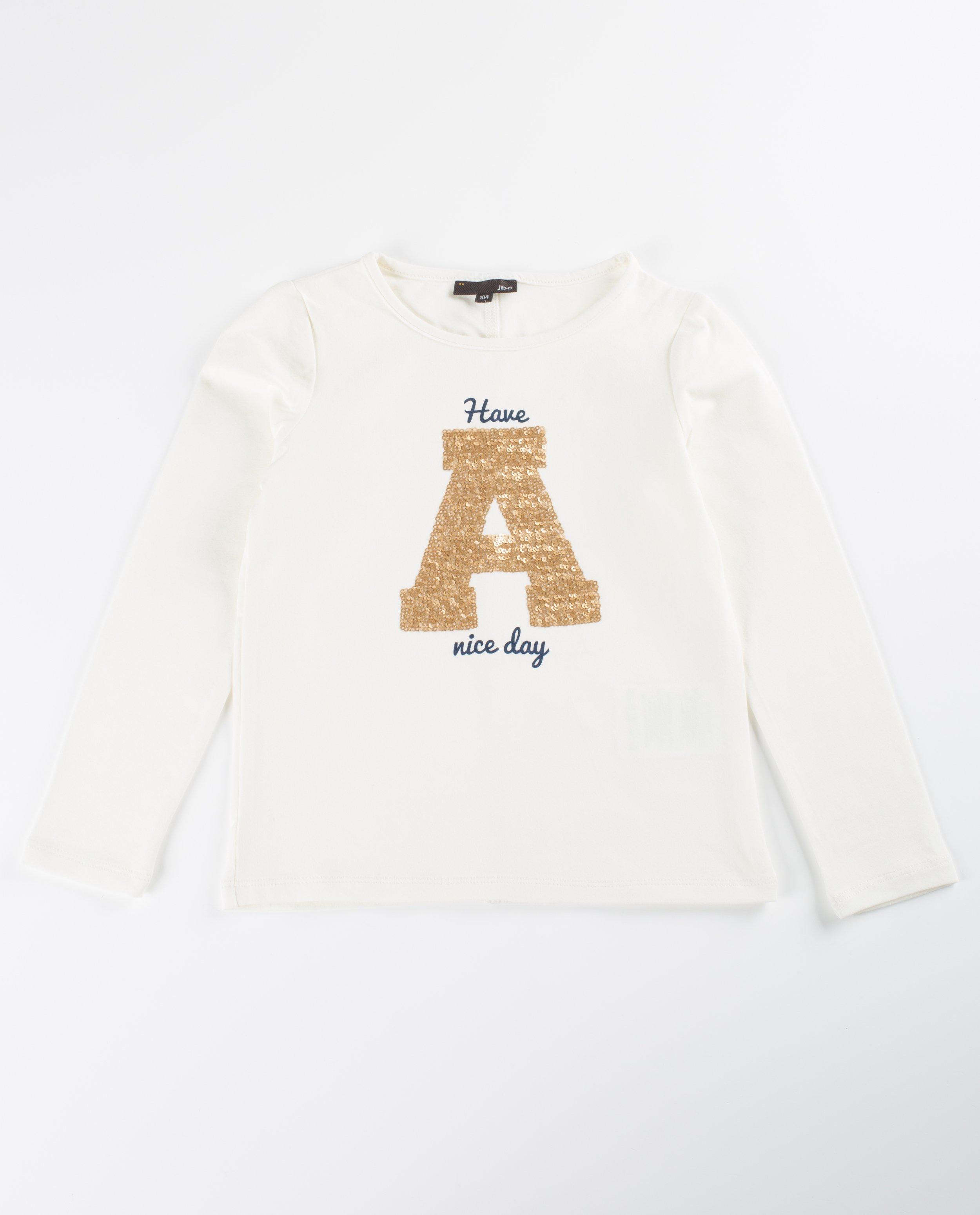 T-shirts - Roomwitte longsleeve met pailletten