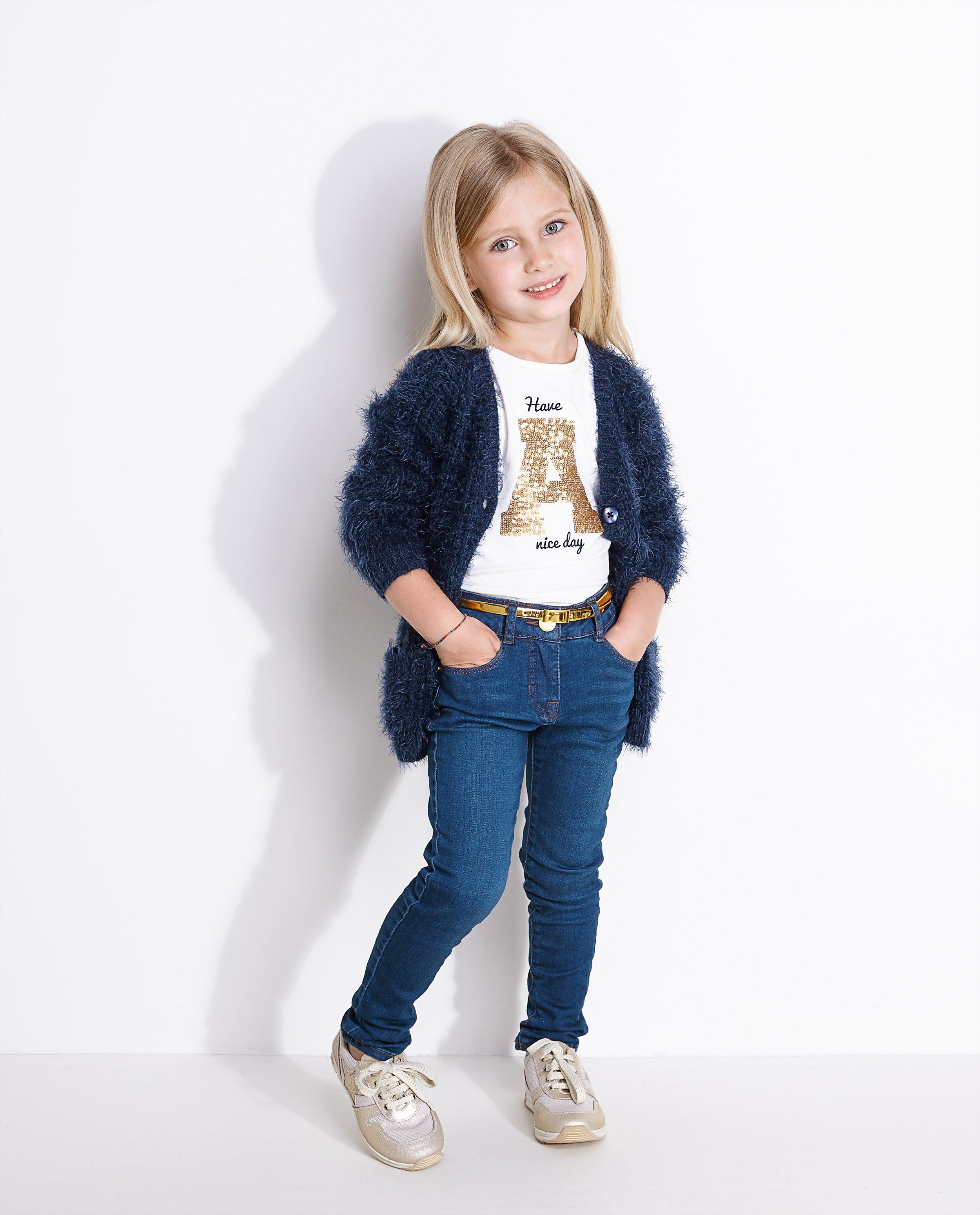 Skinny jeans met goudkleurige riem - null - JBC