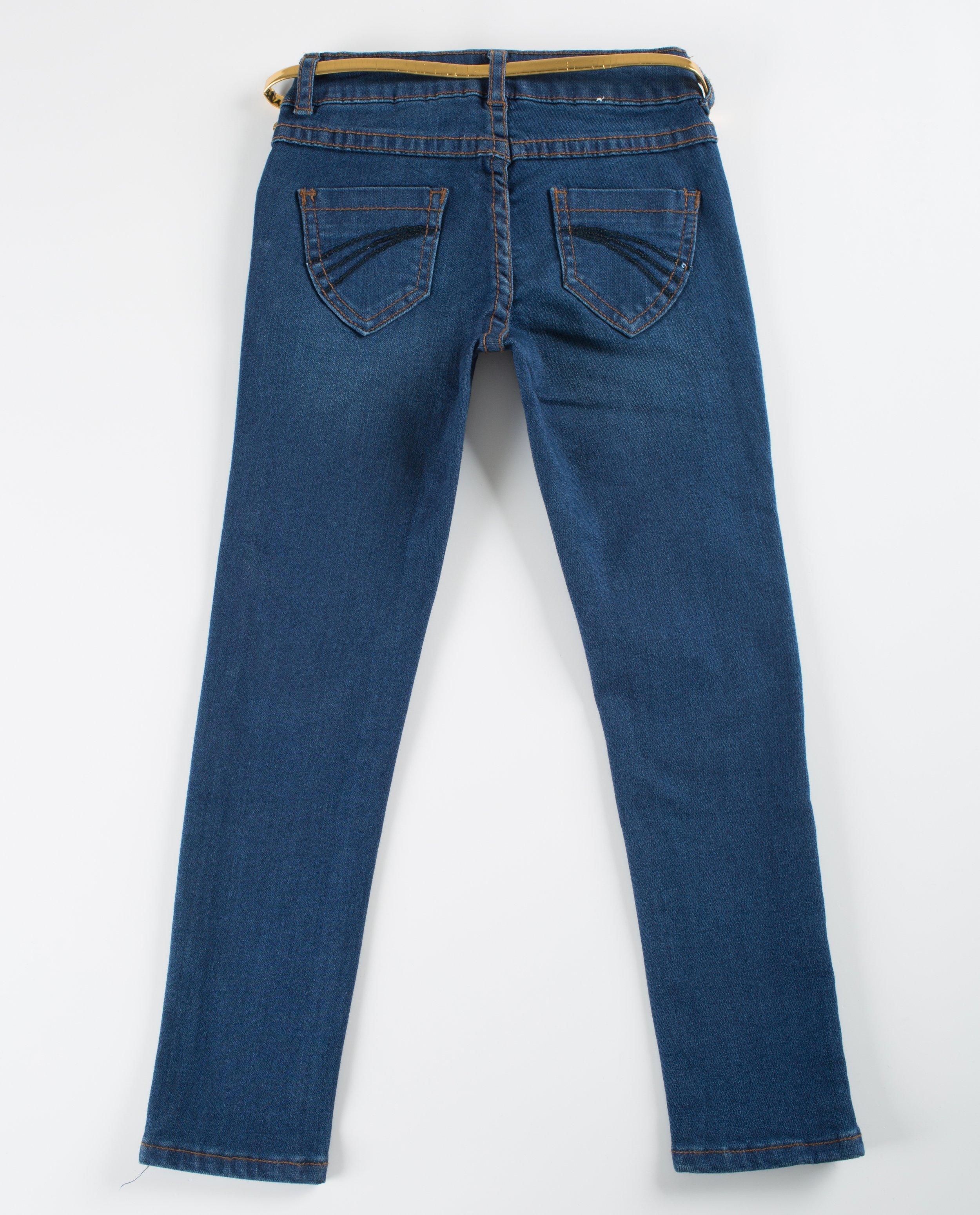 Jeans - Skinny jeans met goudkleurige riem