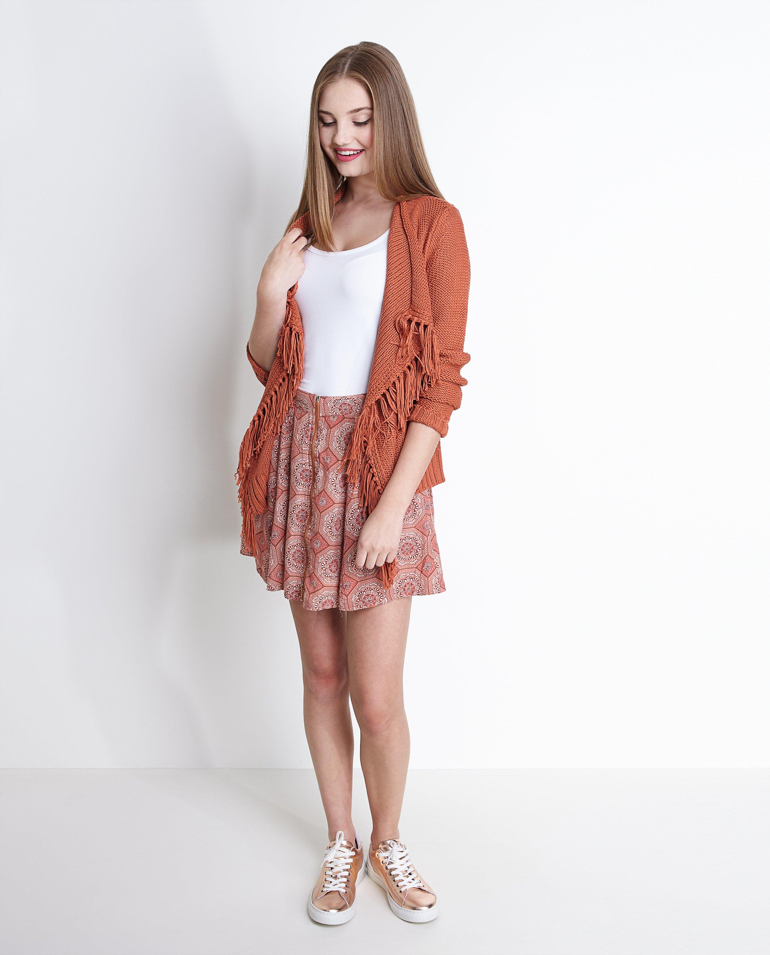 Cardigan - Terracotta vest met franjes