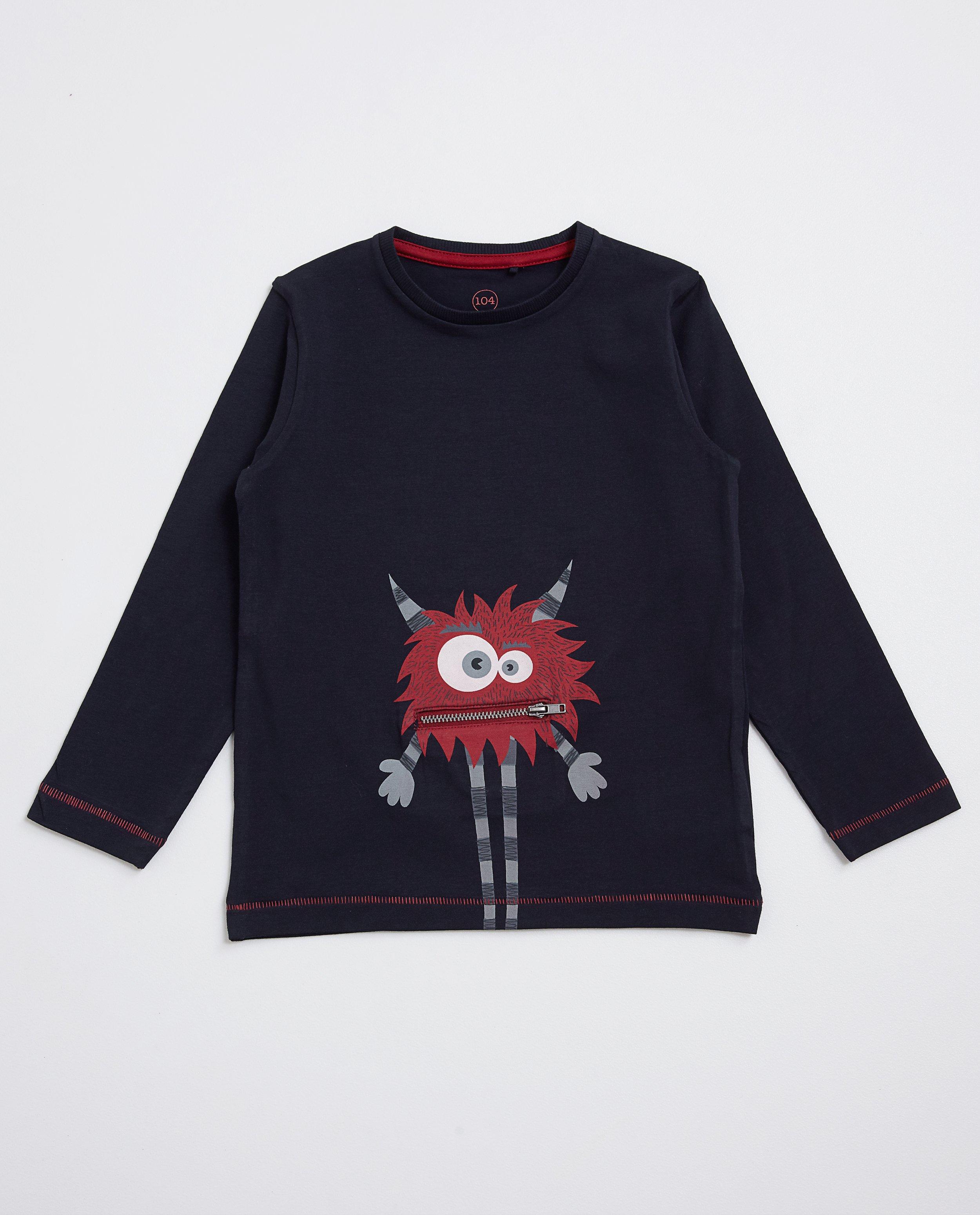 T-shirts - Rode longsleeve met print en rits