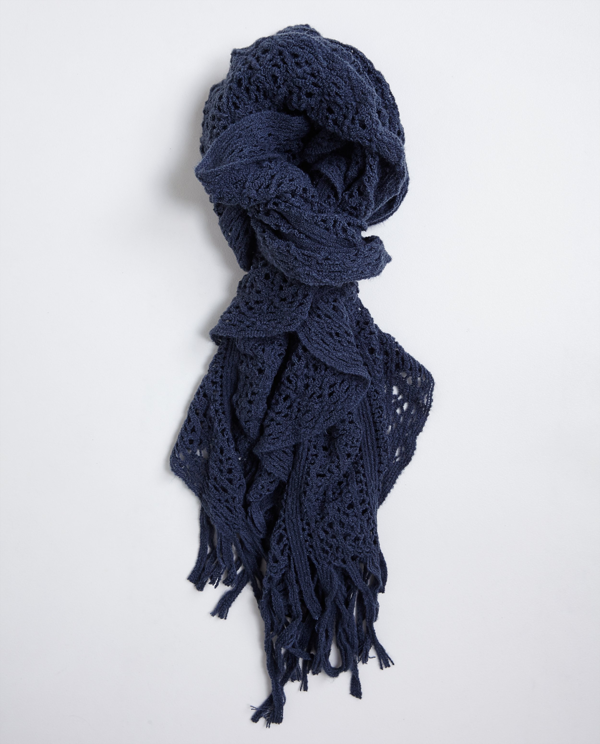 Blauwe gehaakte sjaal met franjes - null - JBC