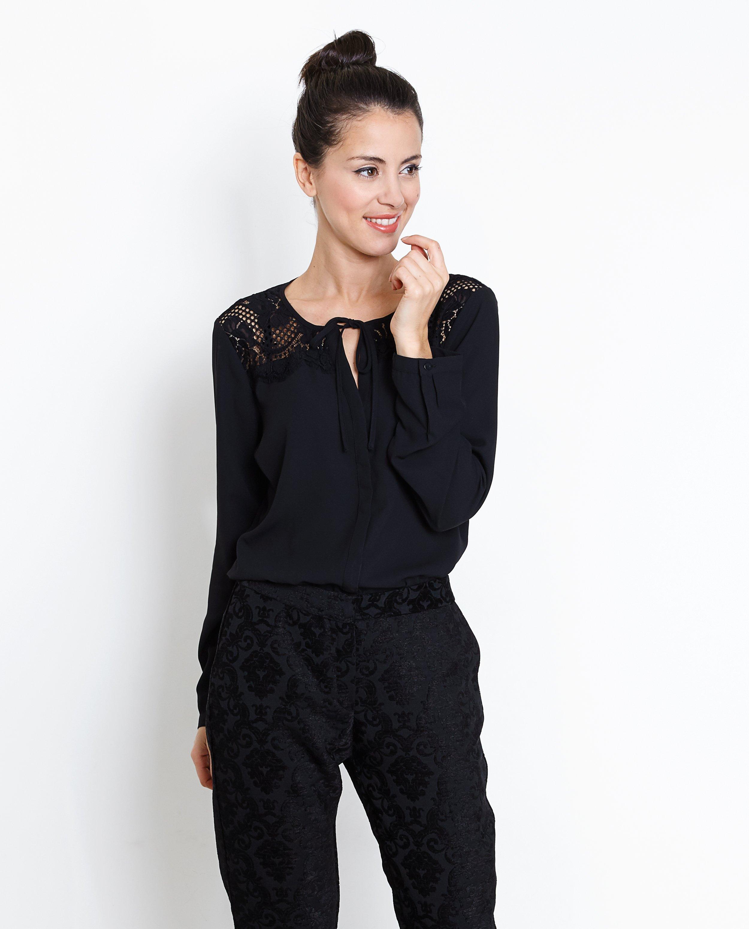 Zwarte blouse met fijn kant - null - JBC