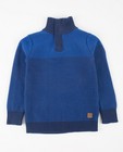 Truien - Blauwe gebreide trui met kraag