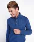 Truien - Blauwe trui met gevlochten patroon