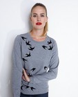 Sweaters - Grijze sweater met fluwelen print
