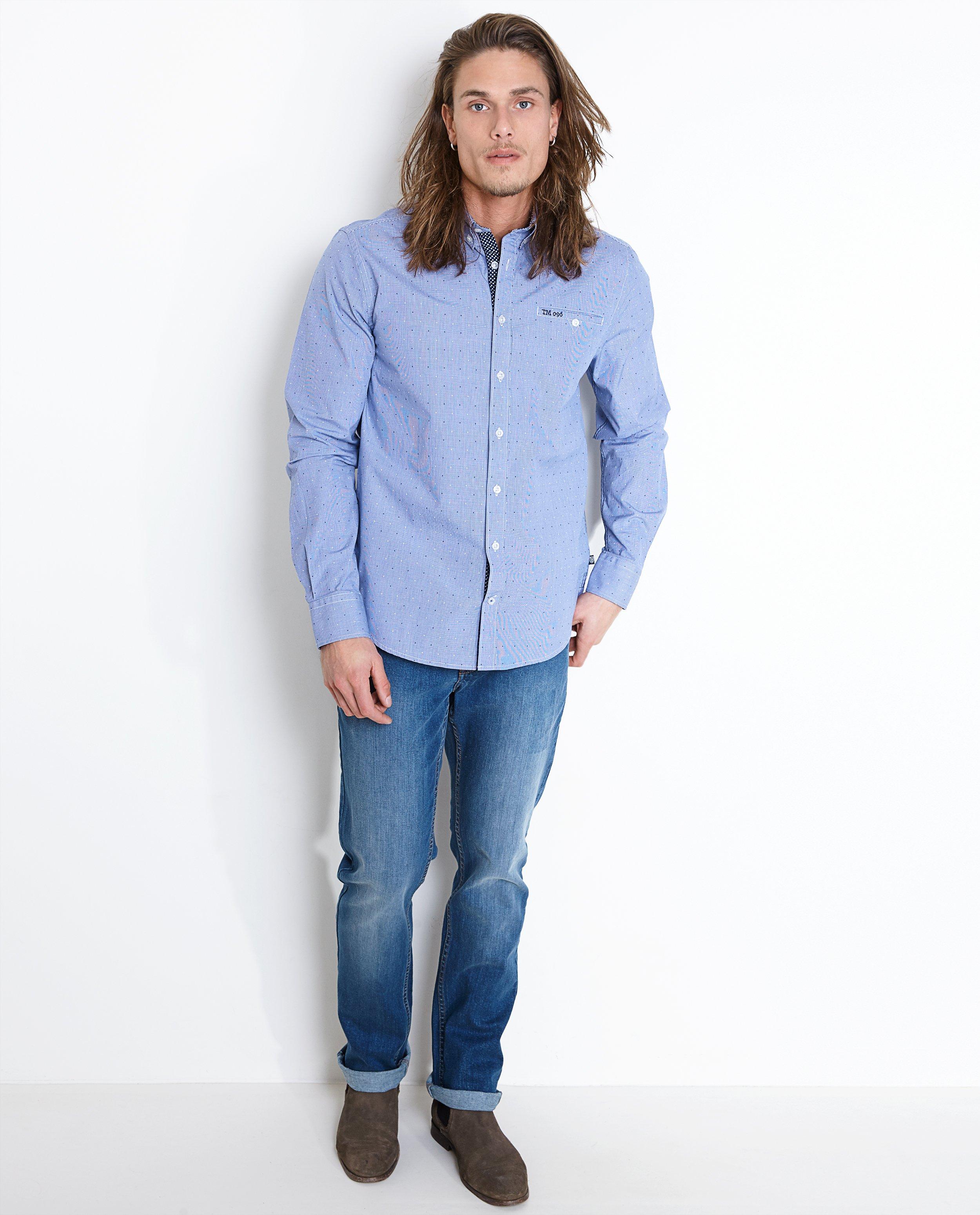 Wit-blauw ruitjeshemd met patroon - null - Tim Moore