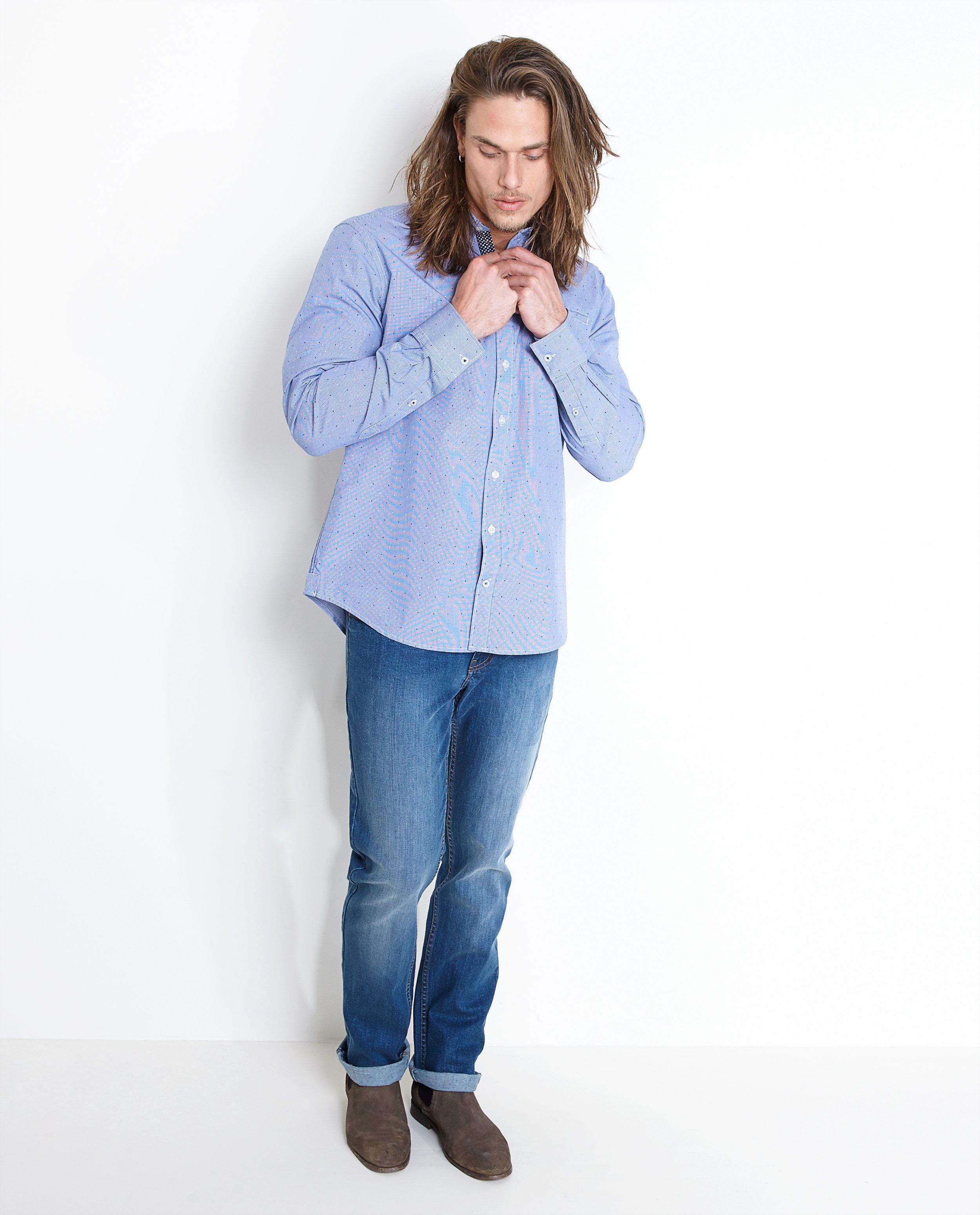 Hemden - Wit-blauw ruitjeshemd met patroon
