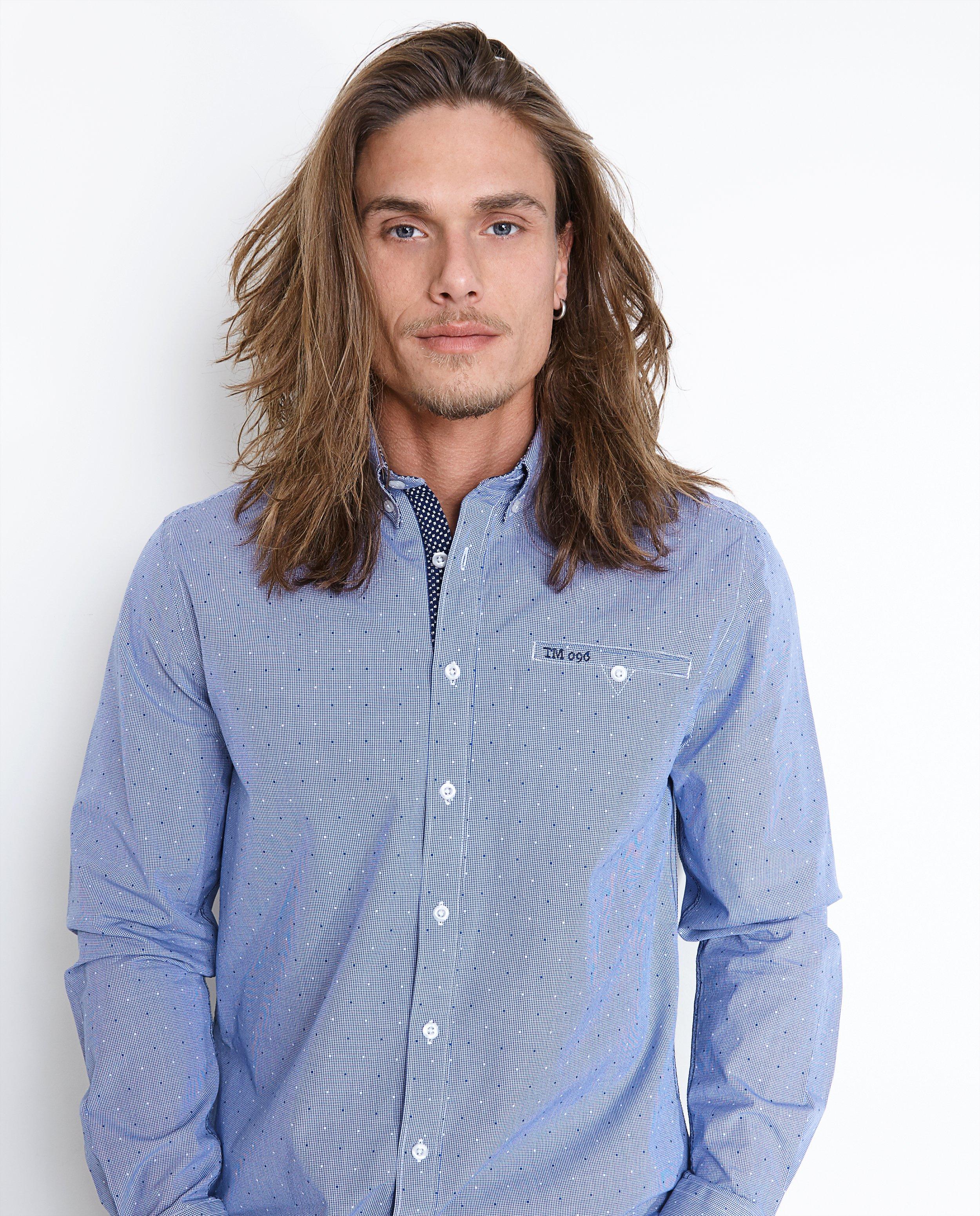 Hemden - Wit-blauw ruitjeshemd met patroon