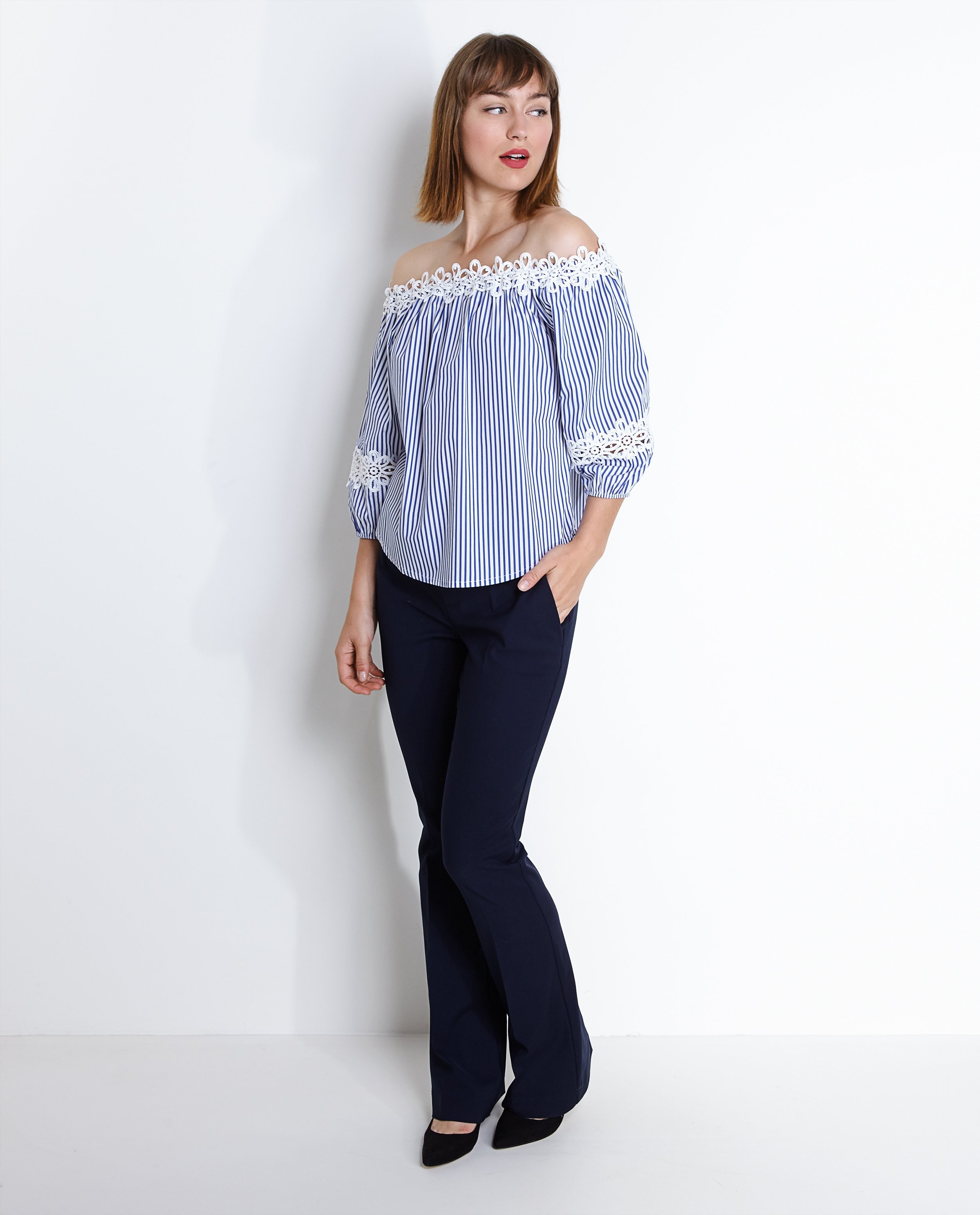 Hemden - Gestreepte off-the-shoulder blouse