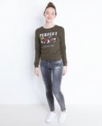 Kaki sweater met print + pailletten - null - Groggy