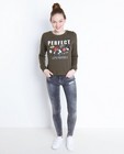 Sweats - Kaki sweater met print + pailletten