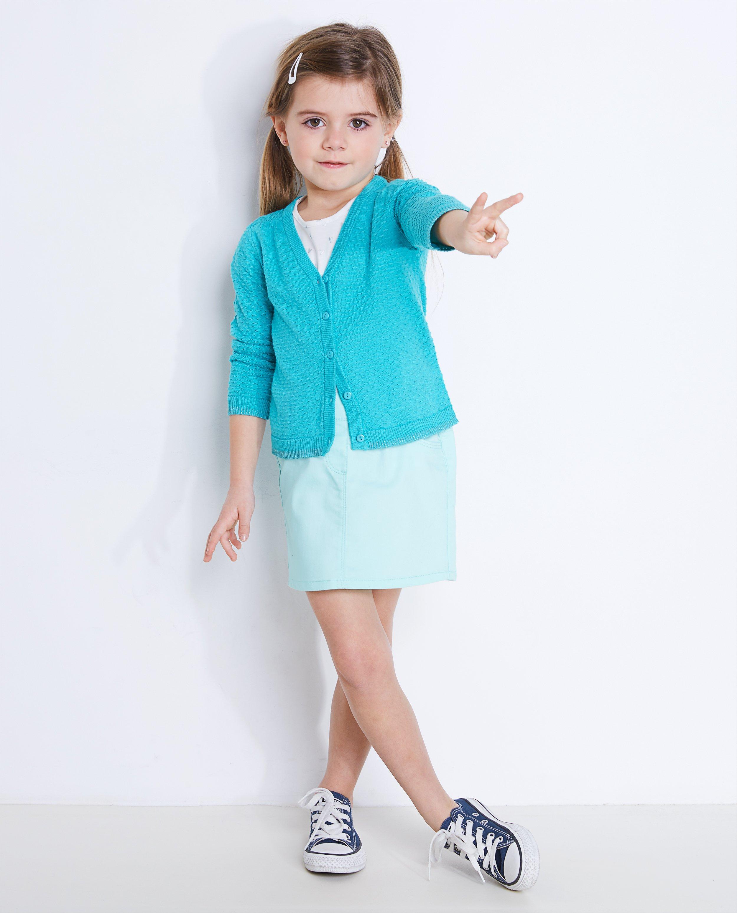 Turkooisblauwe fijngebreide cardigan - null - Besties