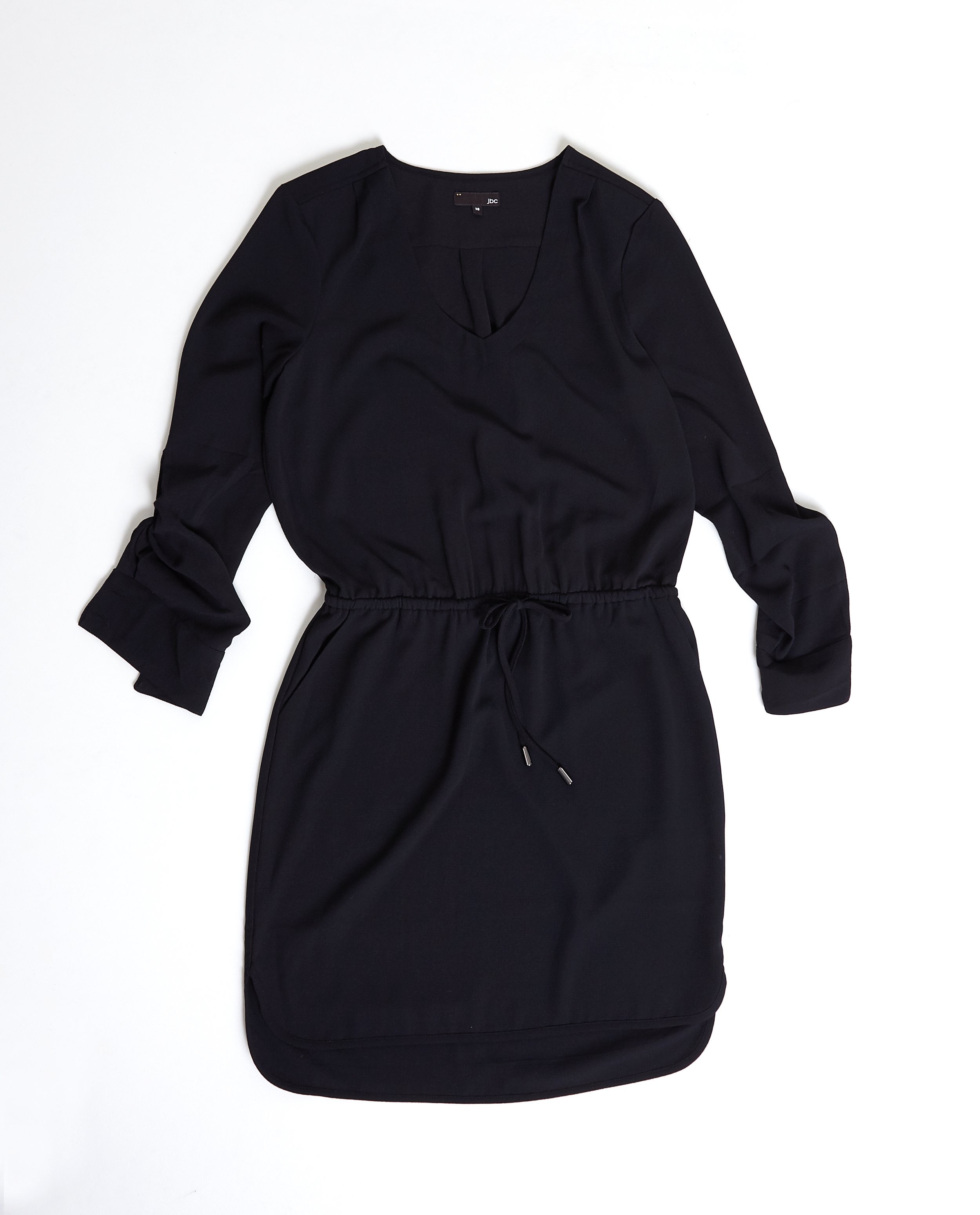 Kleedjes - Zwarte crêpe jurk met lange mouwen
