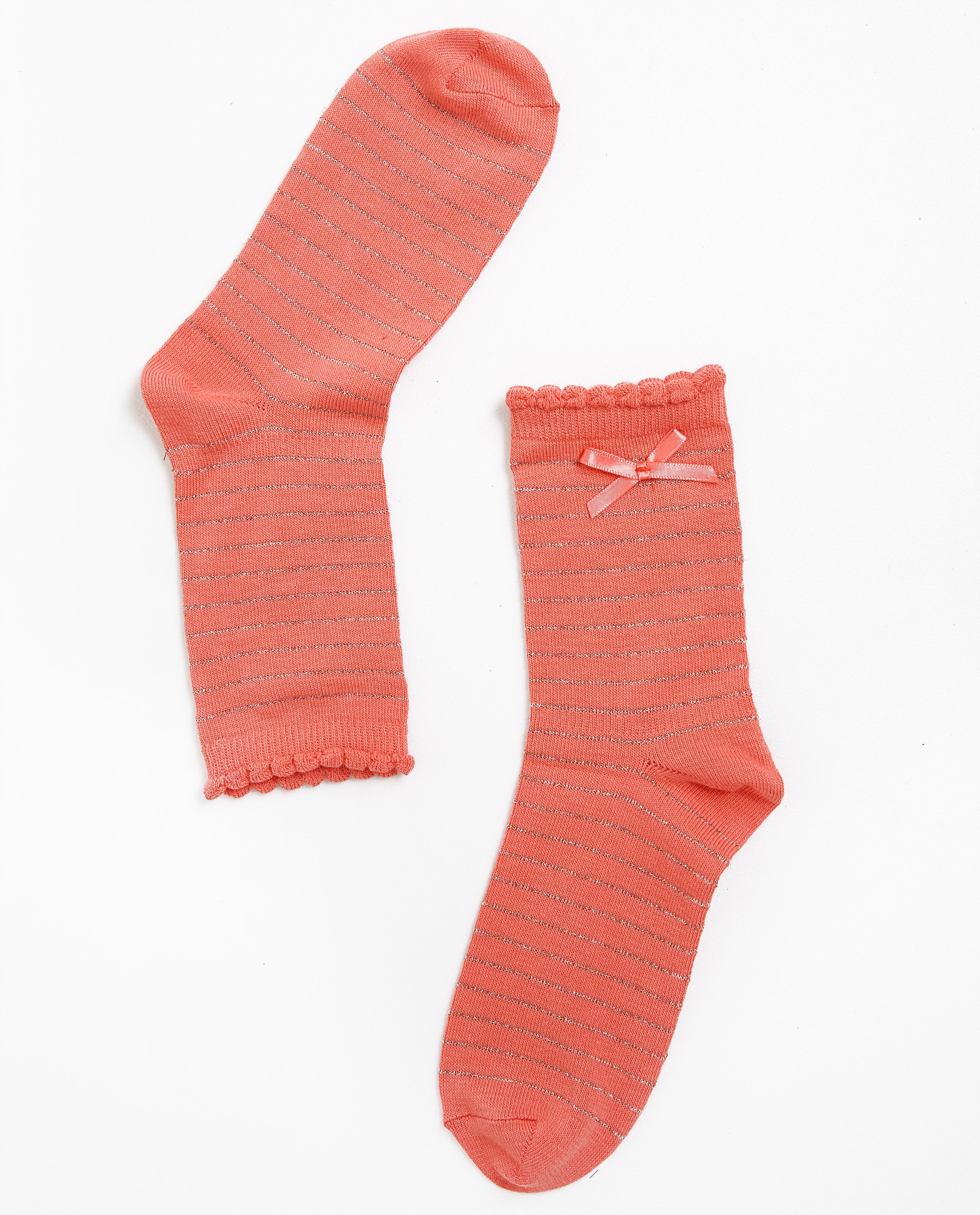 Chaussettes rouge corail à paillettes - null - JBC