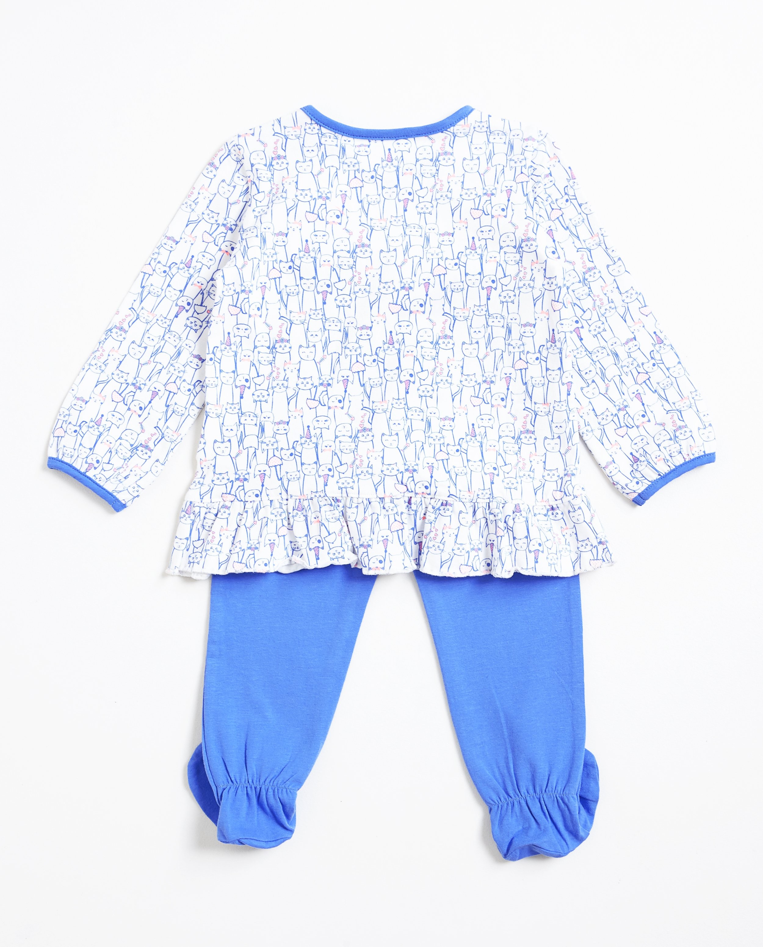 Nachtkleding - Blauwe pyjama met kattenprint