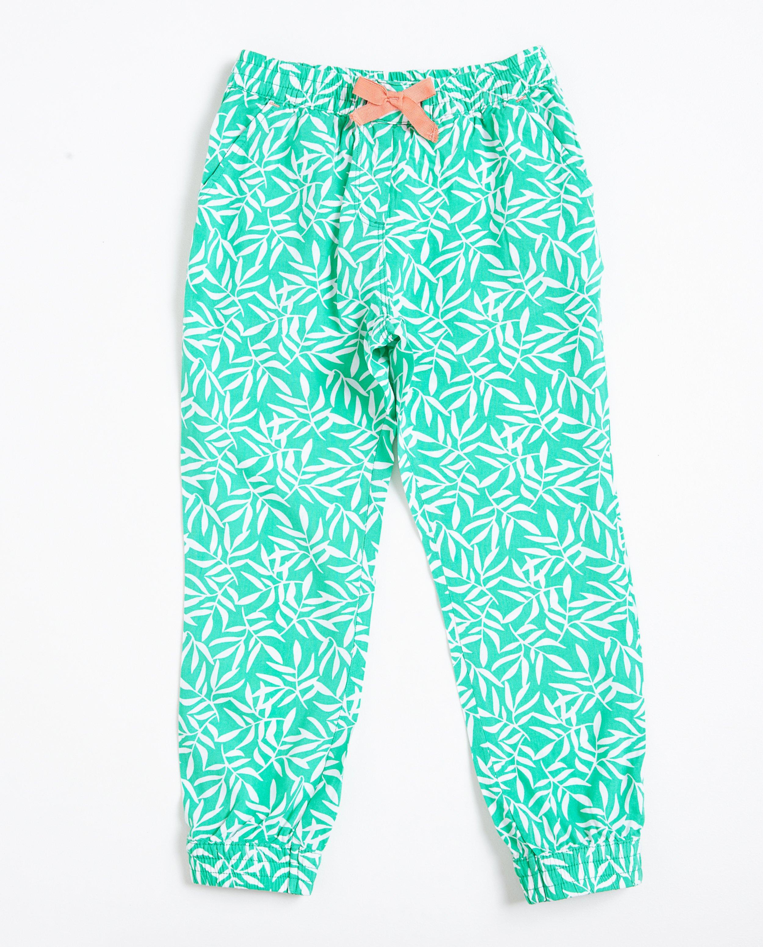Broeken - Felgroene broek met bladerprint