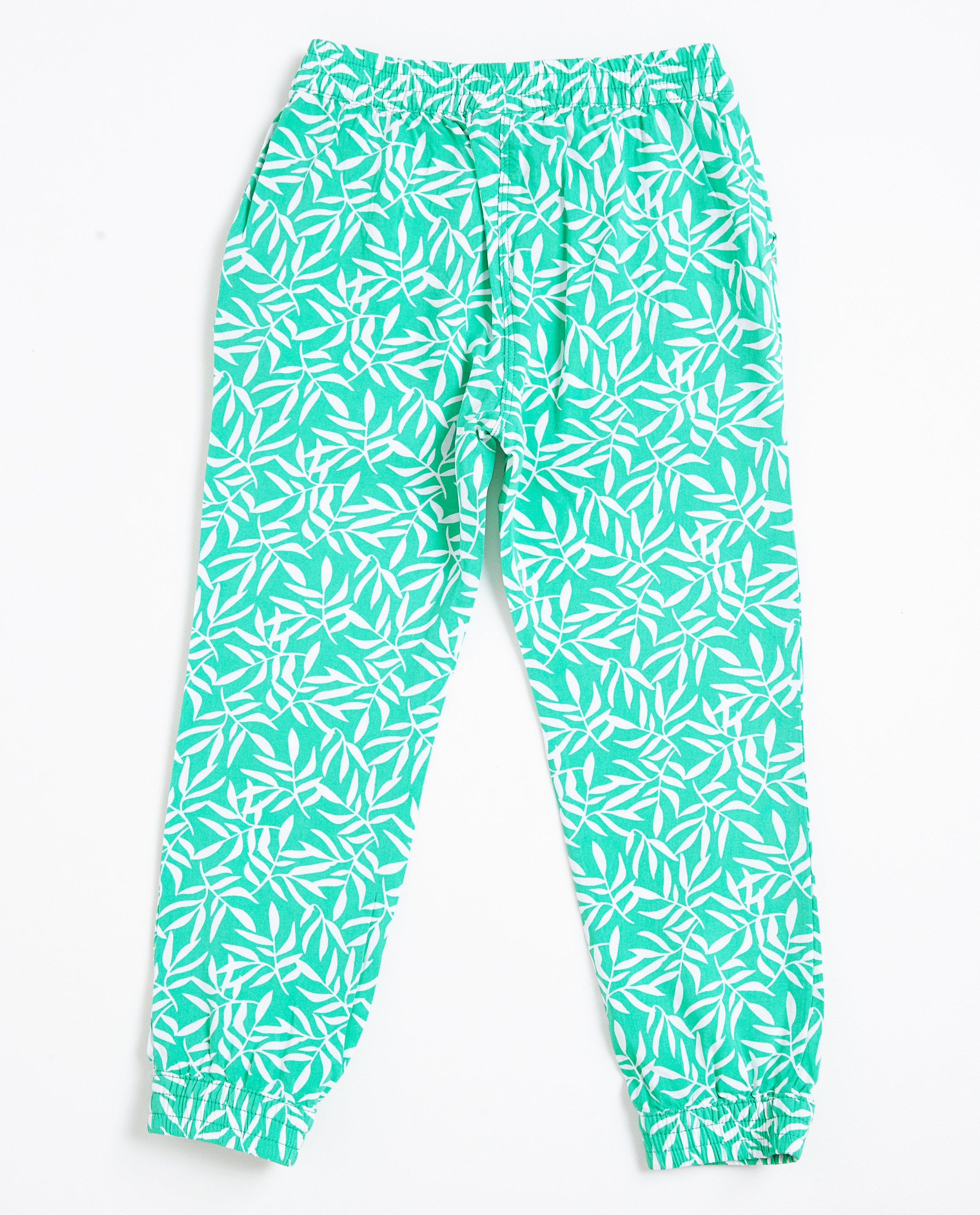 Broeken - Felgroene broek met bladerprint