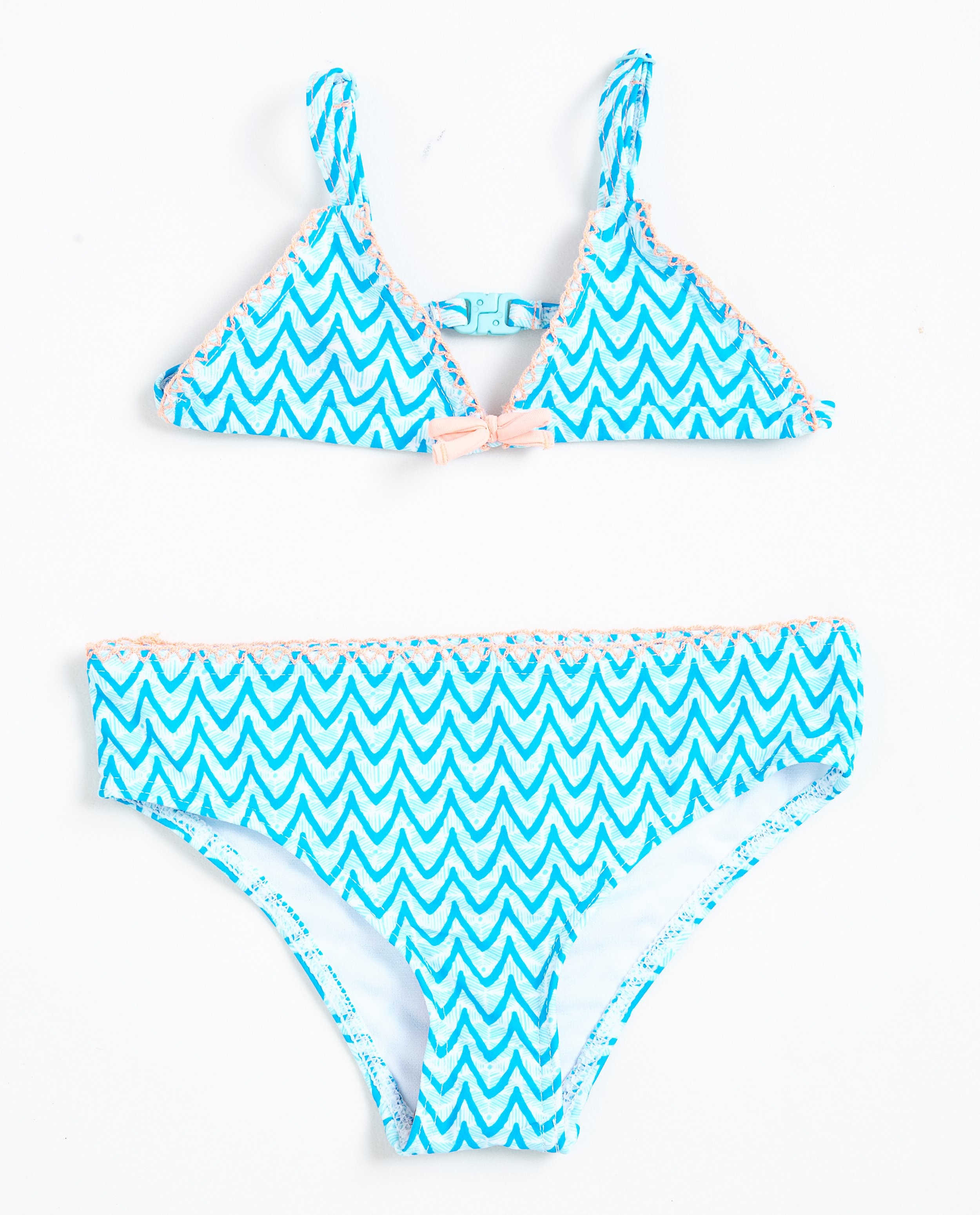 Blauwe bikini met print + strikjes - null - JBC