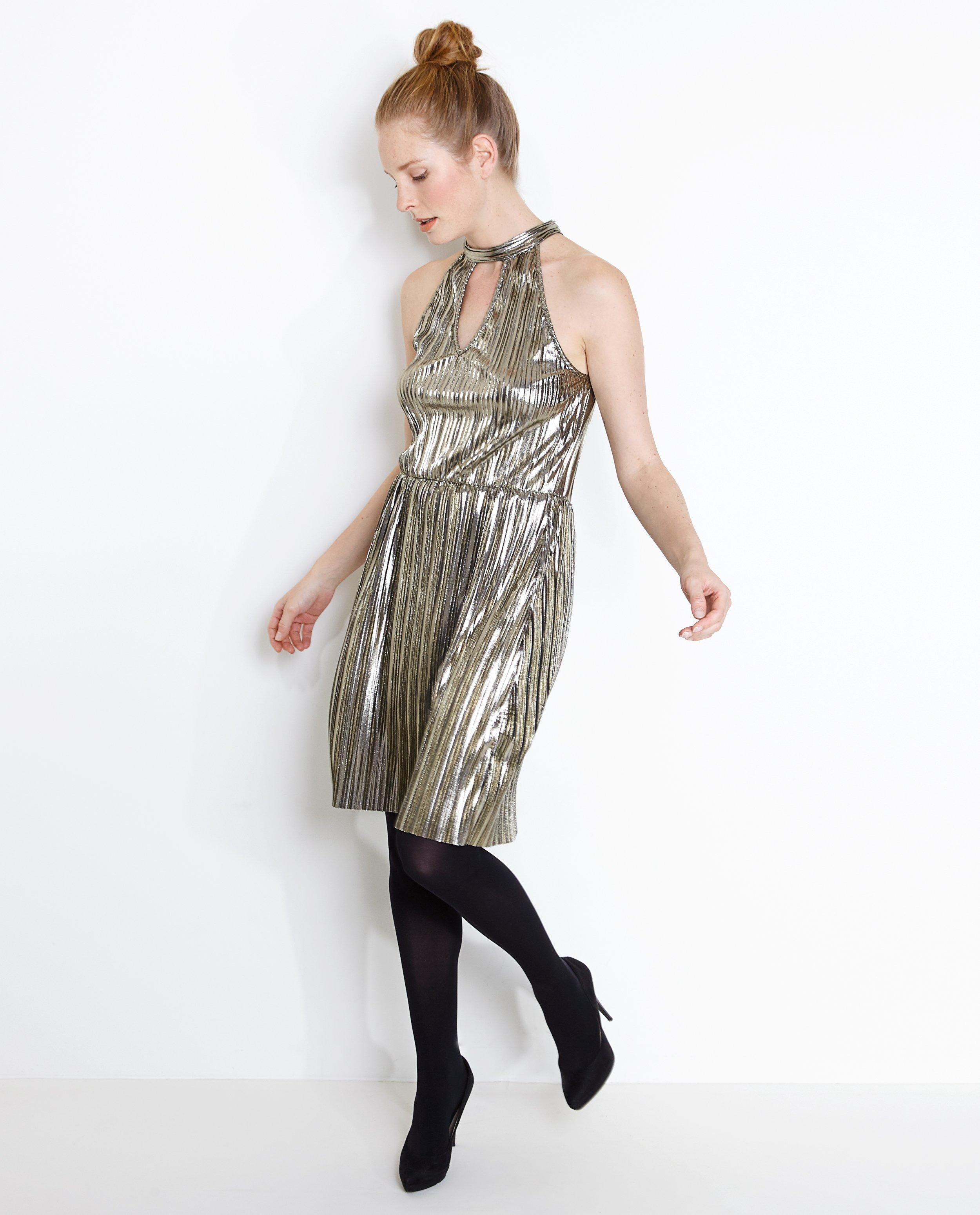 Kleedjes - Metallic plissé jurk