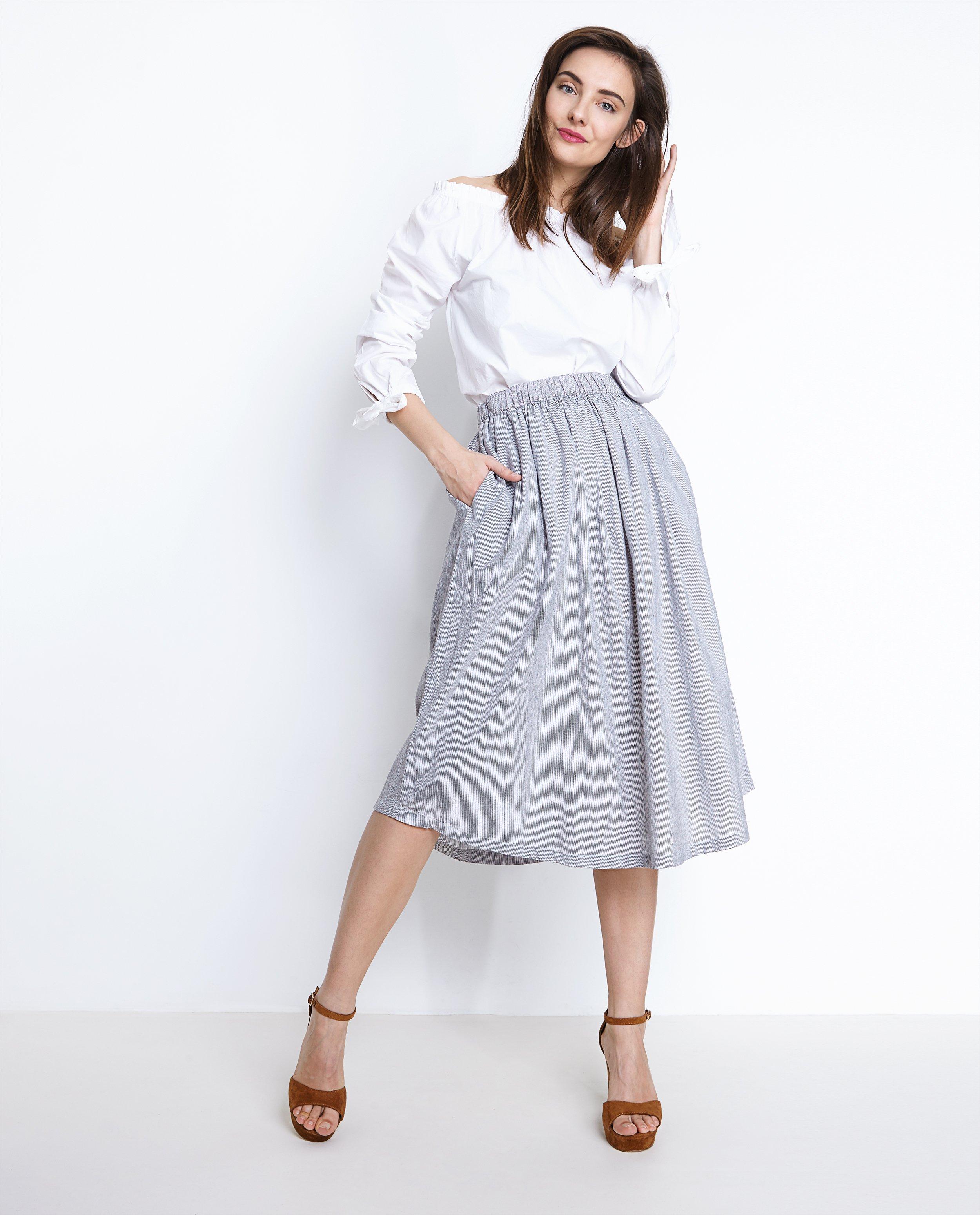 Blauw-wit gestreepte lange rok - null - Soft Rebels