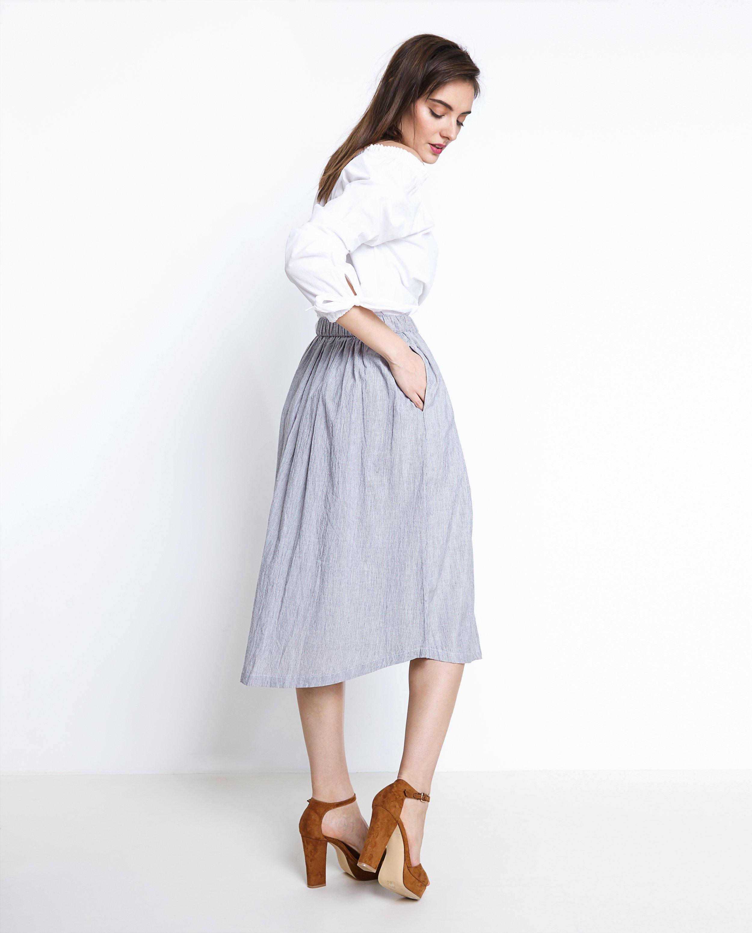 Rokken - Blauw-wit gestreepte lange rok