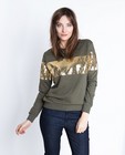 Sweaters - Kaki sweater met gouden pailletten