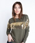 Sweats - Kaki sweater met gouden pailletten