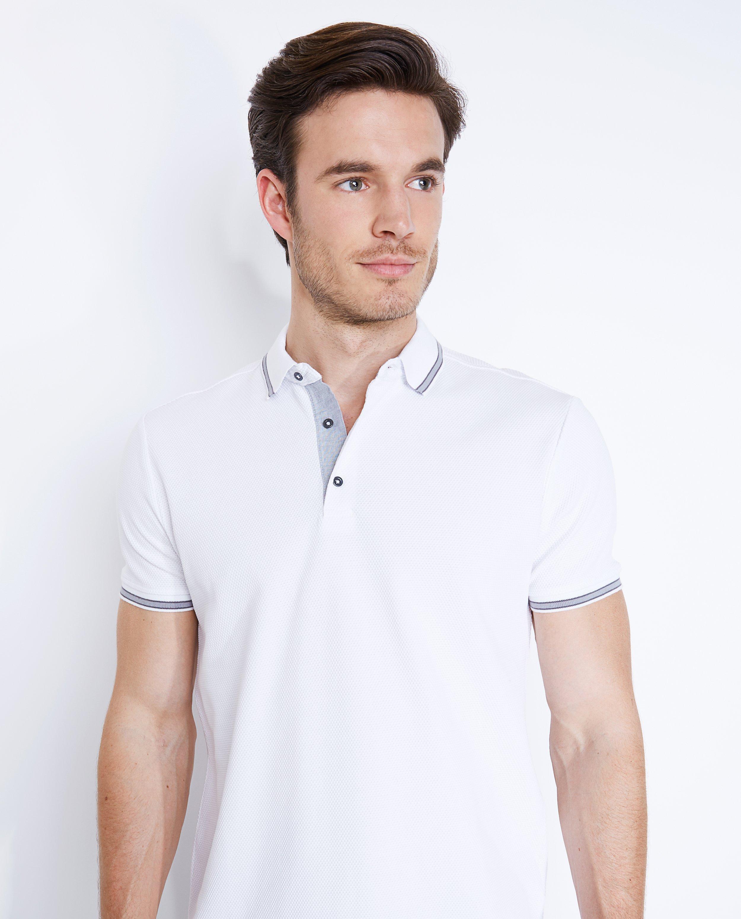 Witte polo met reli&euml;fpatroon - Product Detail - wit - afbeelding nummer 4