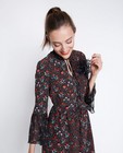 Kleedjes - Zwarte chiffon jurk met bloemenprint