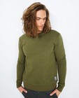 Sweaters - Kaki sweater met ruitenpatroon