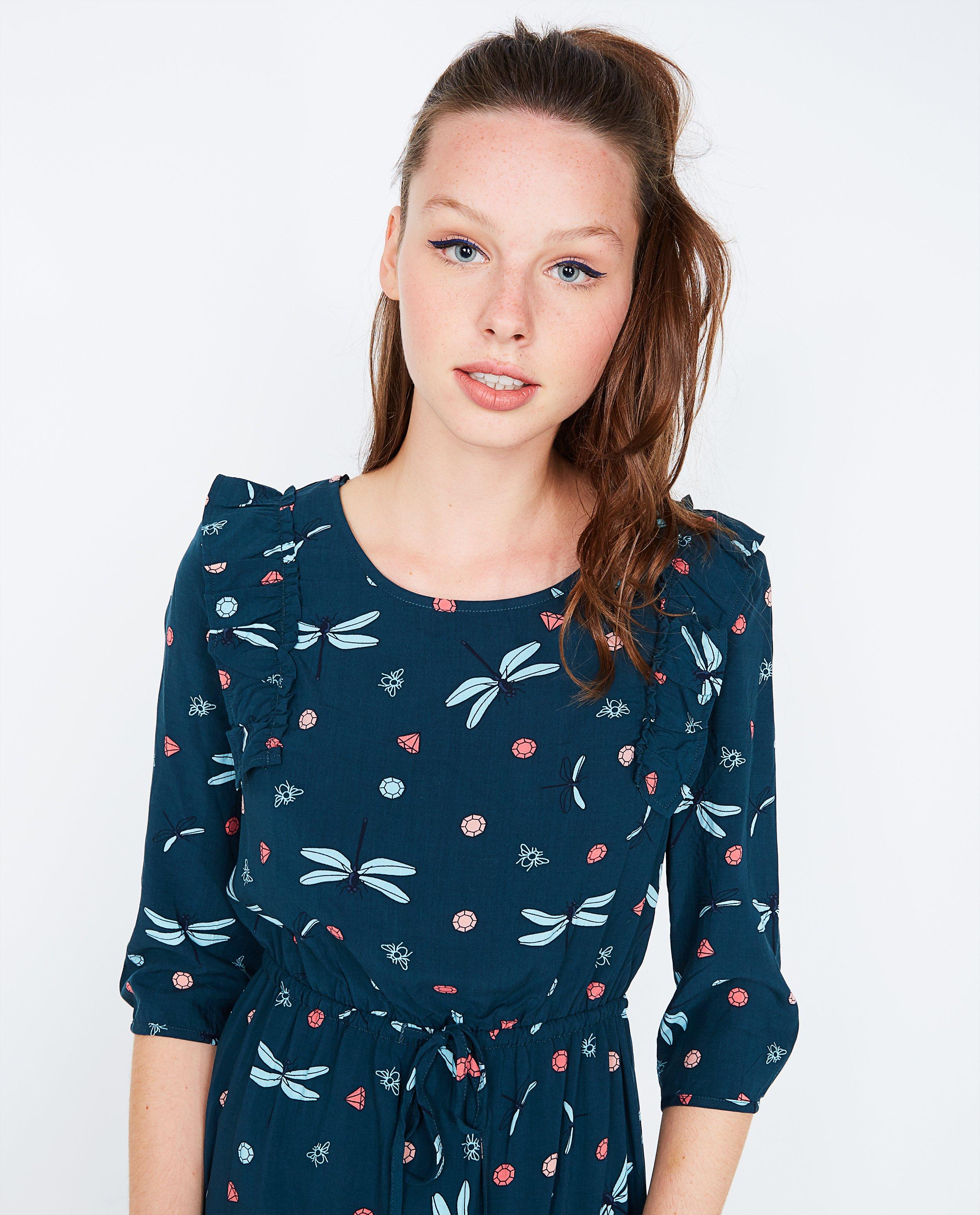 Kleedjes - Donkergroene jurk met print