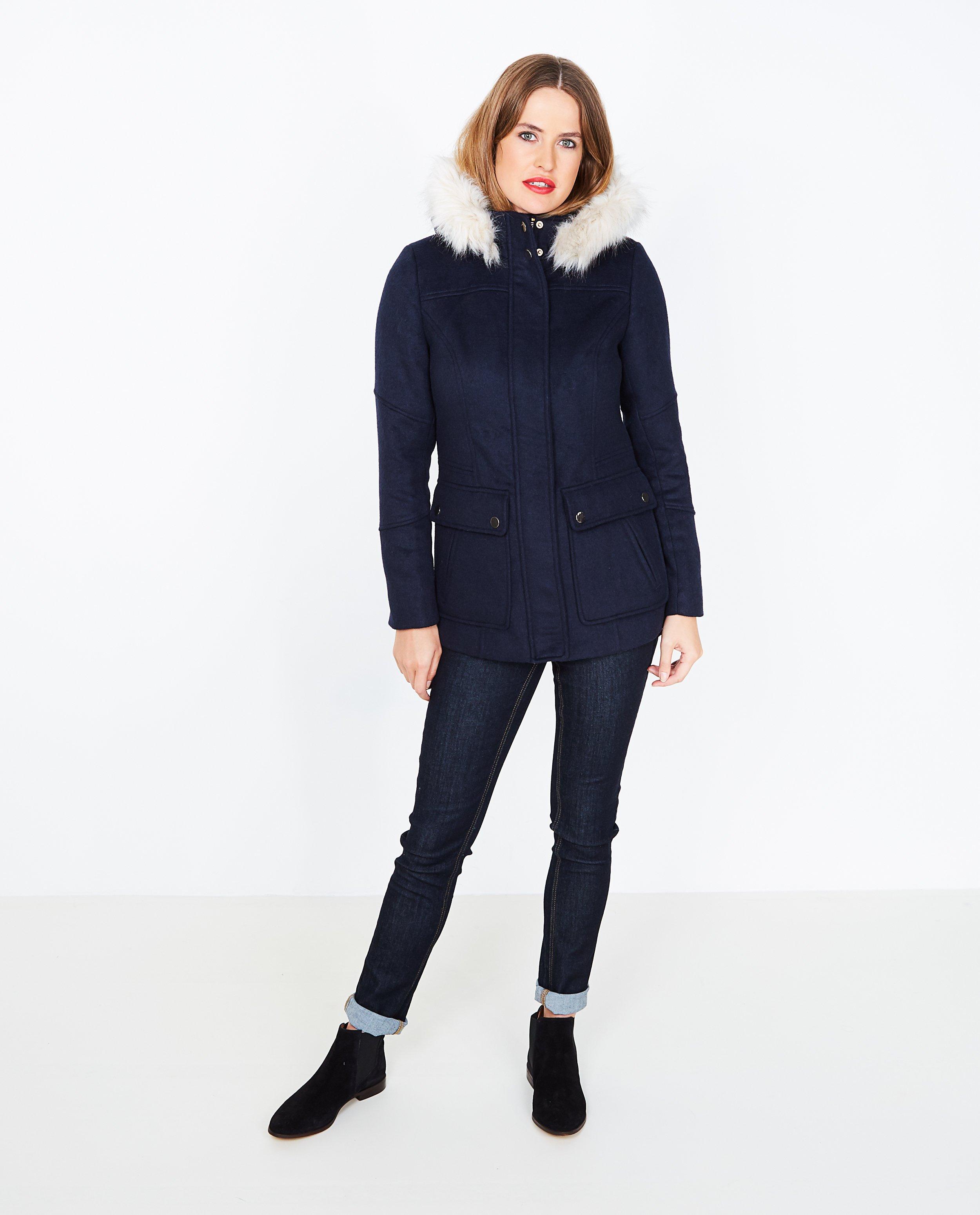 Mantel met imitatiebont - Product Detail - donkerblauw - afbeelding nummer 1