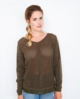 Pulls - Kaki trui van luxebreigoed met lurex