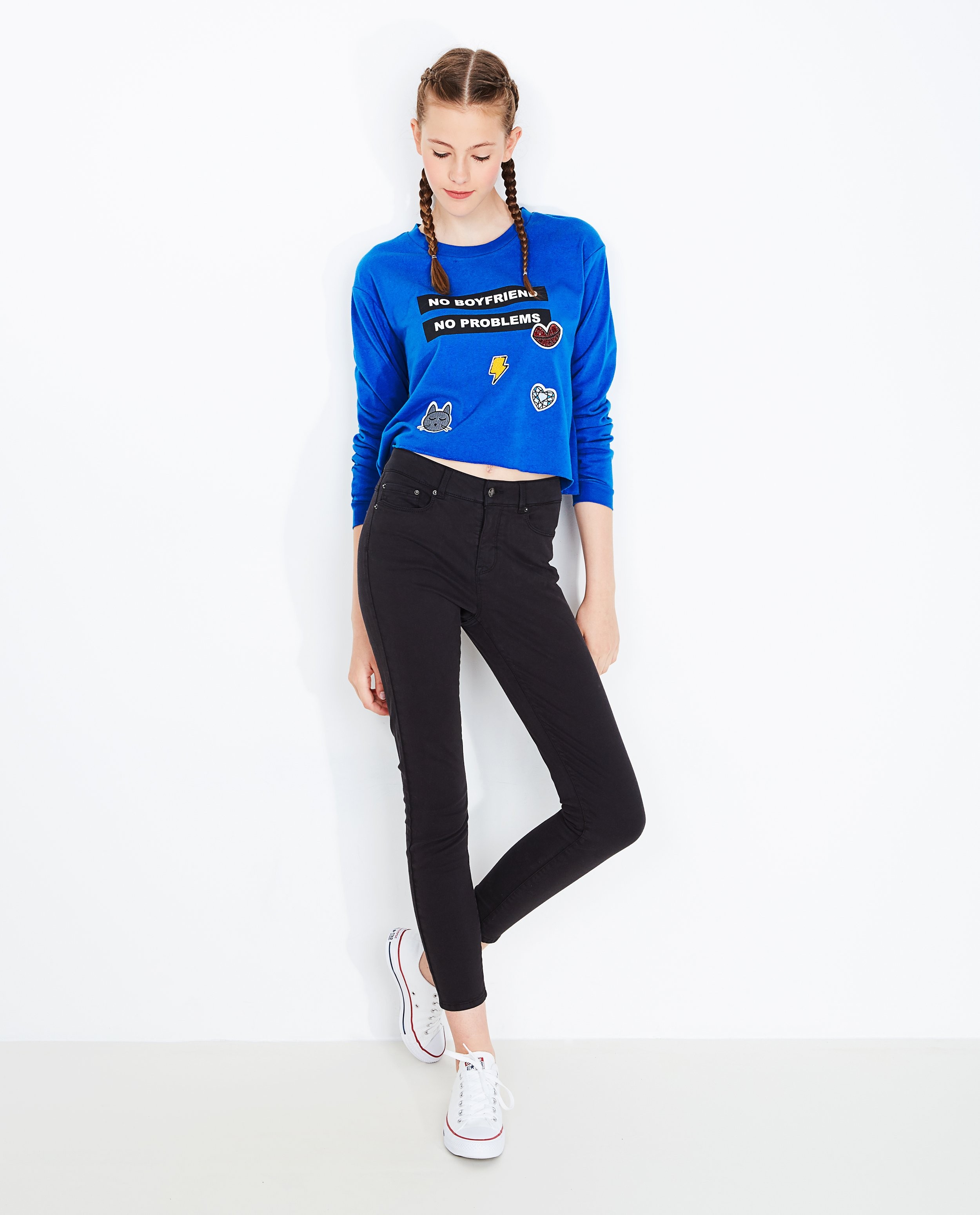 Felblauwe cropped sweater - met patches - Groggy