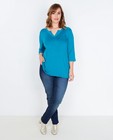 Turkooisblauwe blouse met V-hals - null - Lena Lena