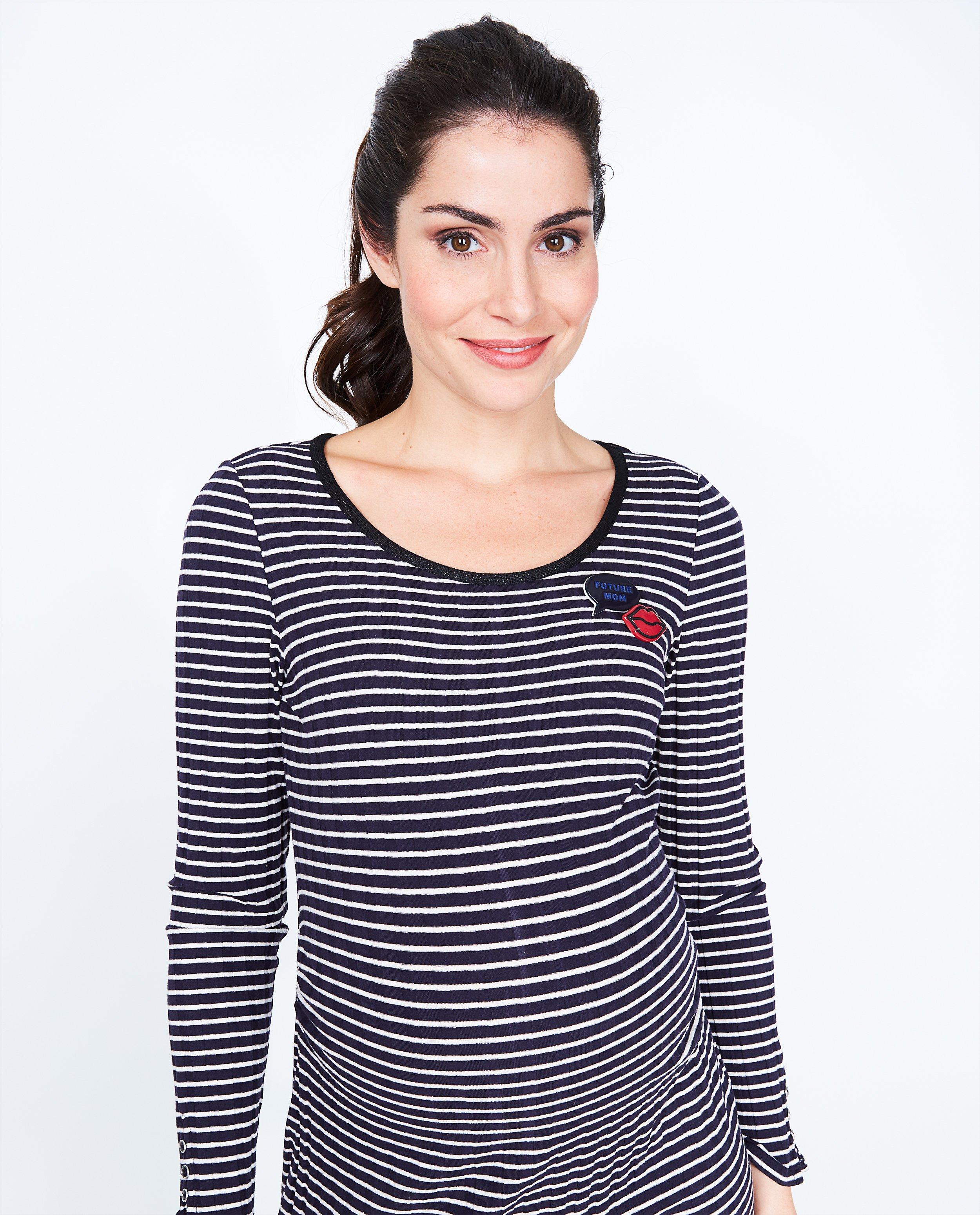 Kleedjes - Gestreepte jurk met broches