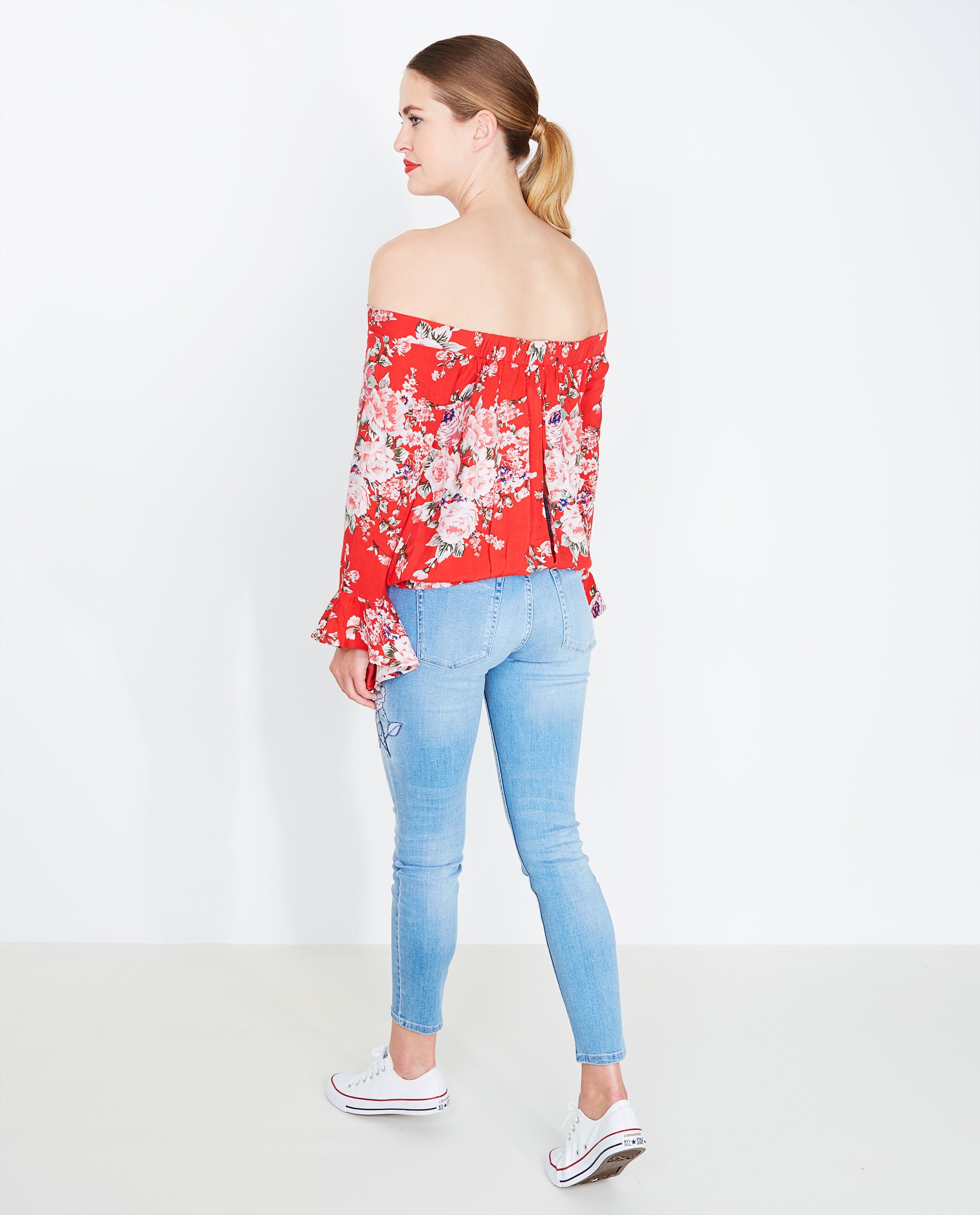 Chemises - Lichtrode blouse met florale print