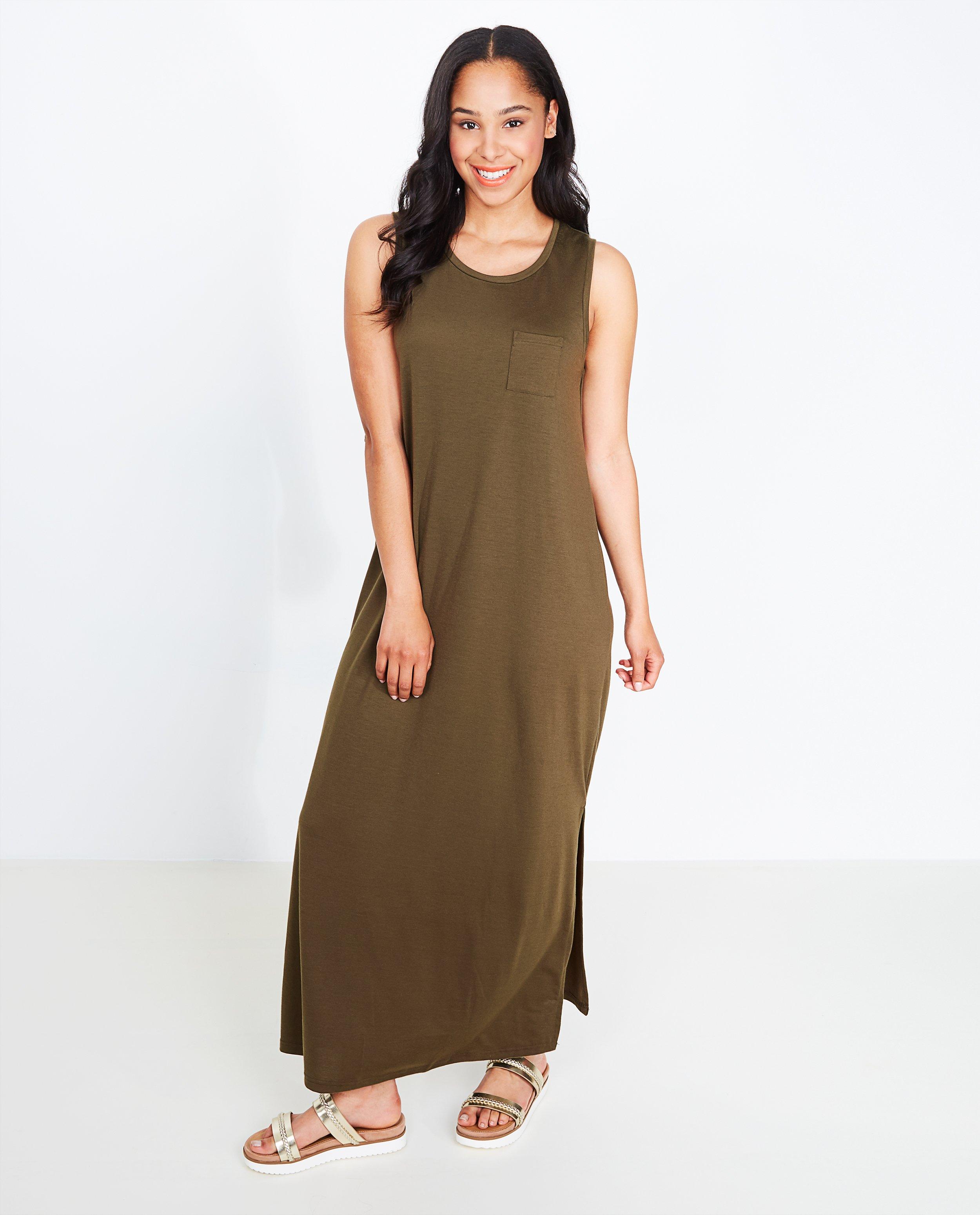 Kaki stretchy maxi-jurk - Product Detail - khaki - afbeelding nummer 1