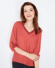 Hemden - Baksteenrode blouse met glitterhals