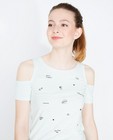 T-shirts - Mintgroene gestreepte top met cutouts