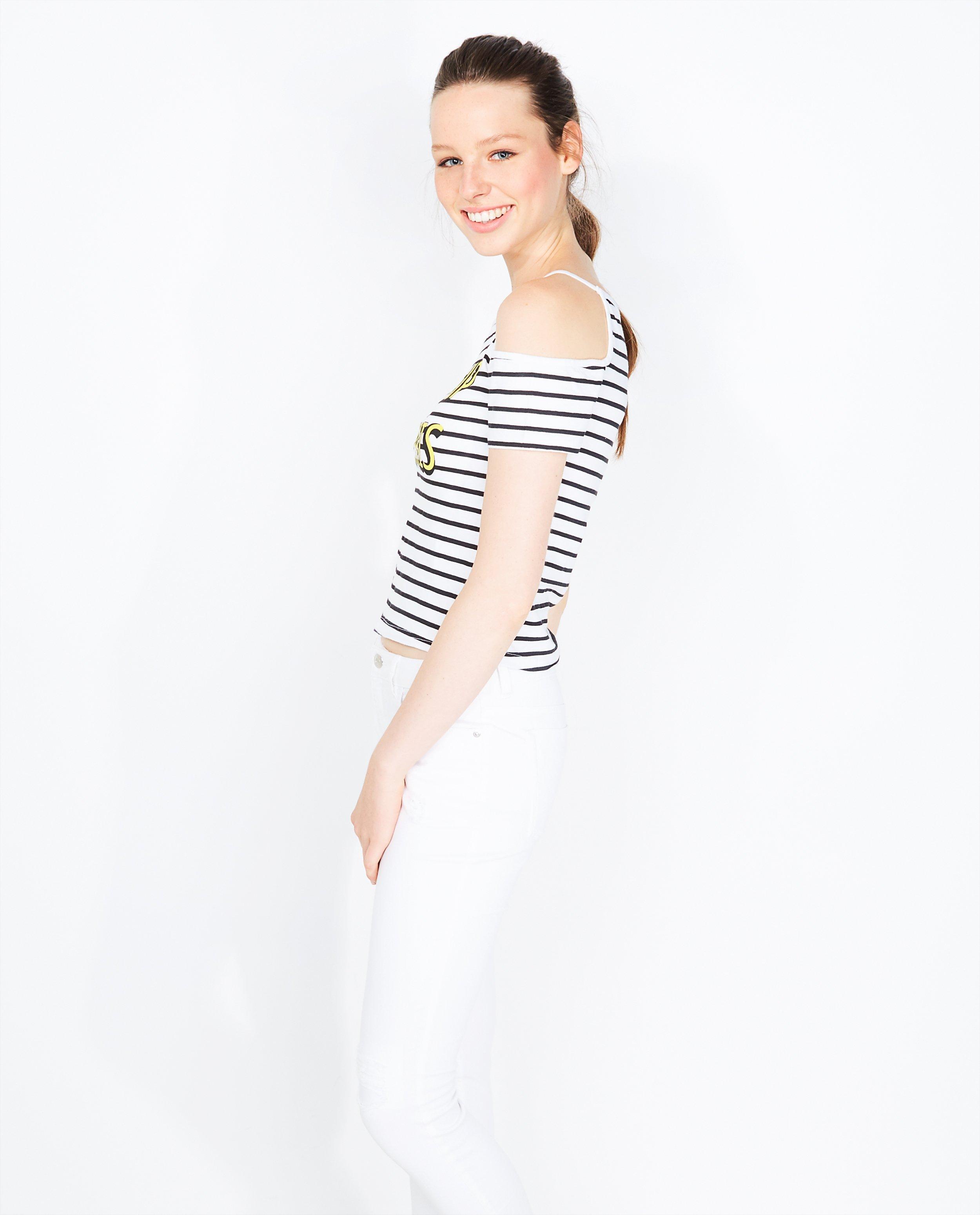 Off-shoulder top - Zwart-wit gestreept - Groggy