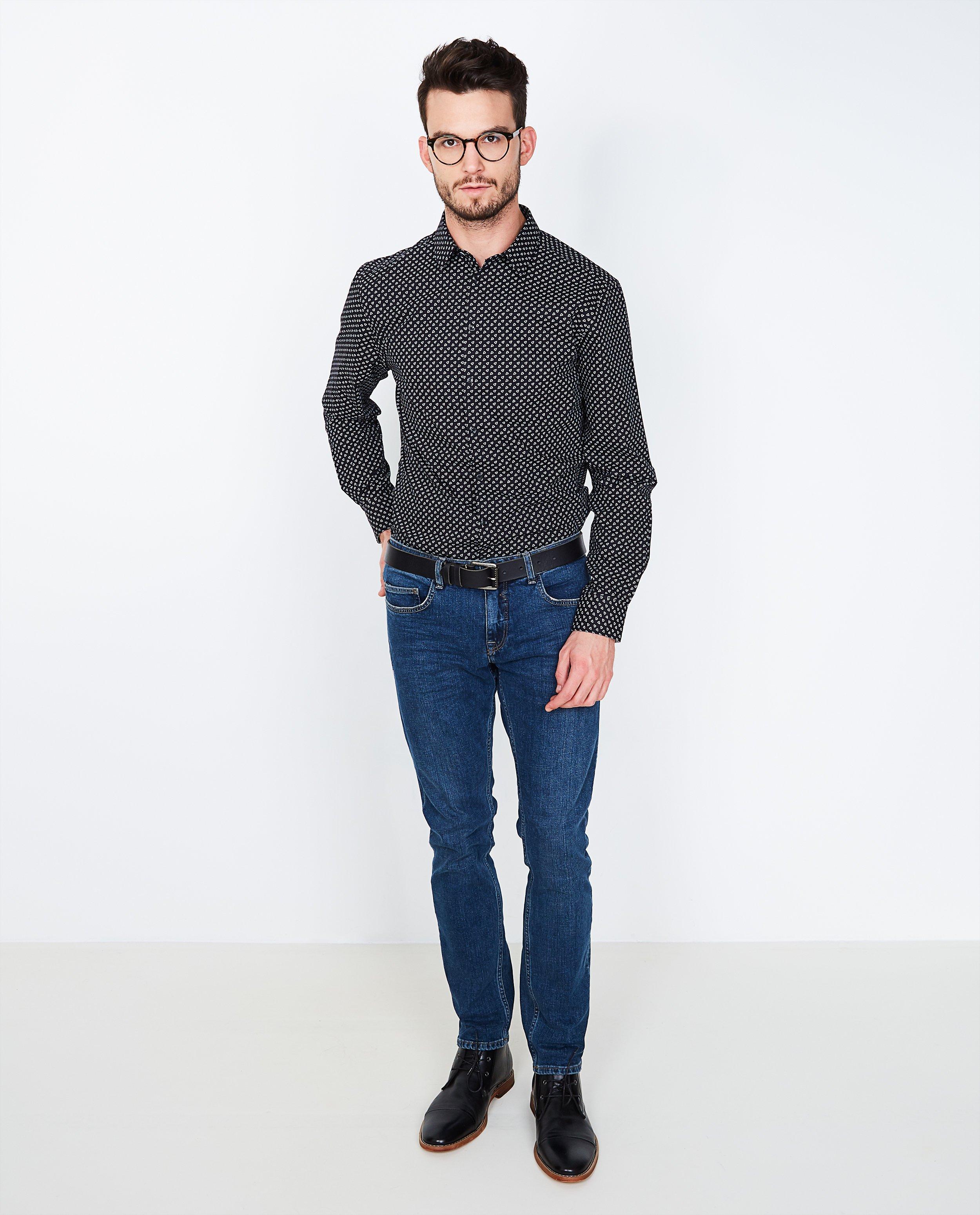 Zwart hemd met kerstbomenprint - null - Iveo