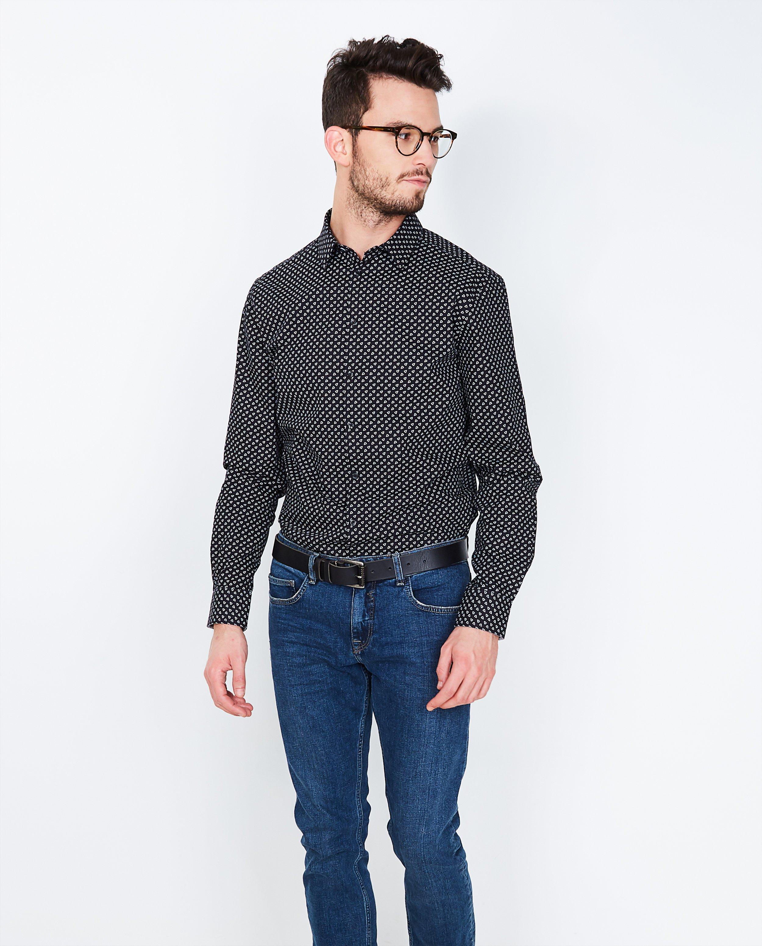 Chemises - Zwart hemd met kerstbomenprint