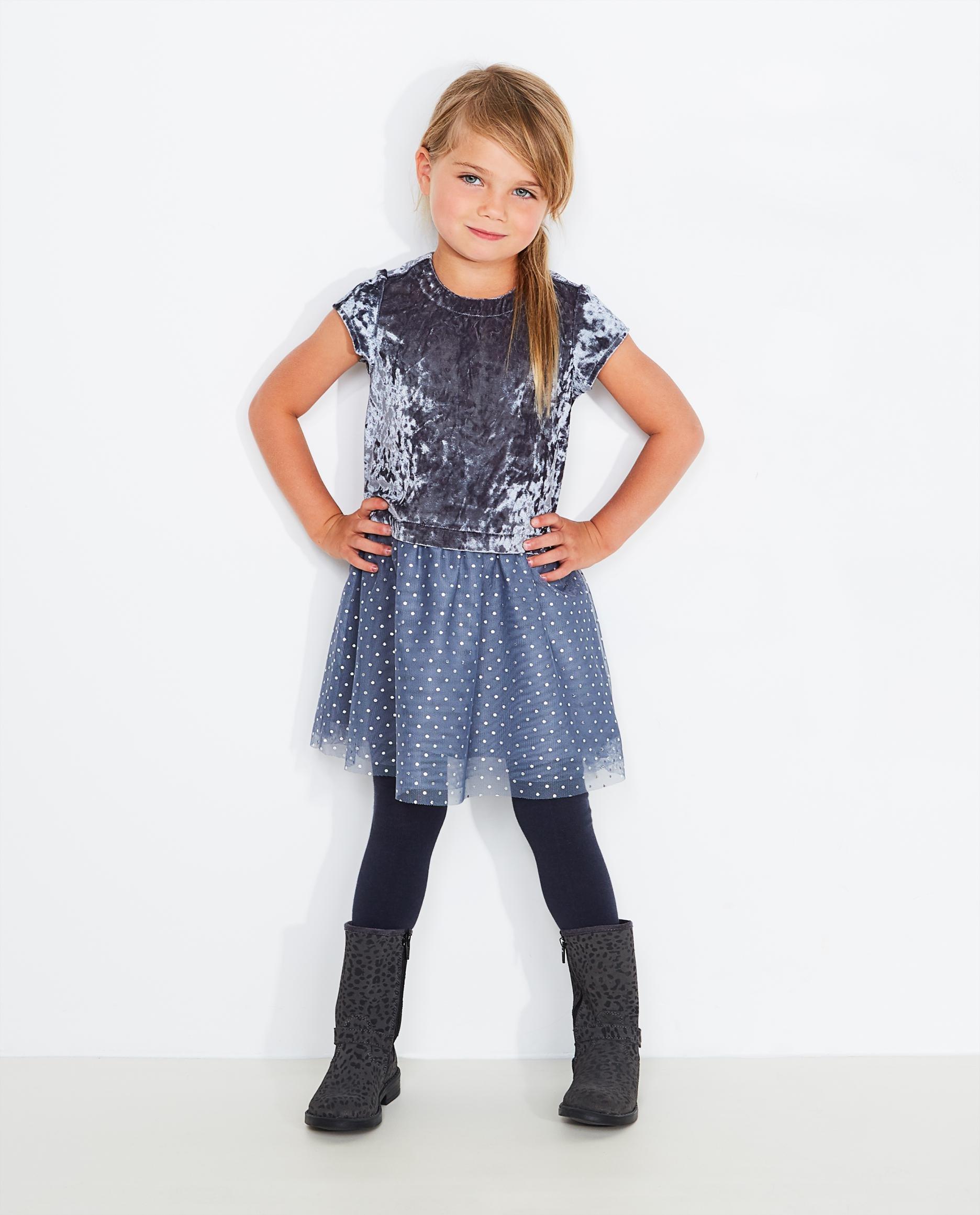 Blauwgrijze velvet jurk - Prinsessia - Prinsessia