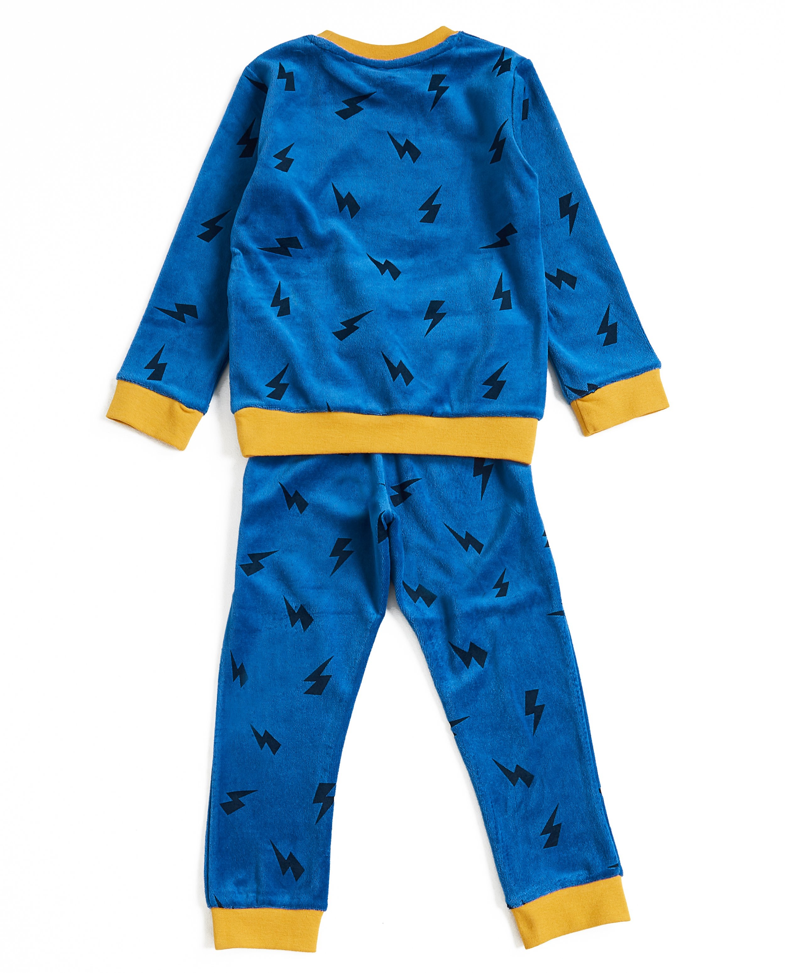 Nachtkleding - Blauwe sponzen pyjama met print
