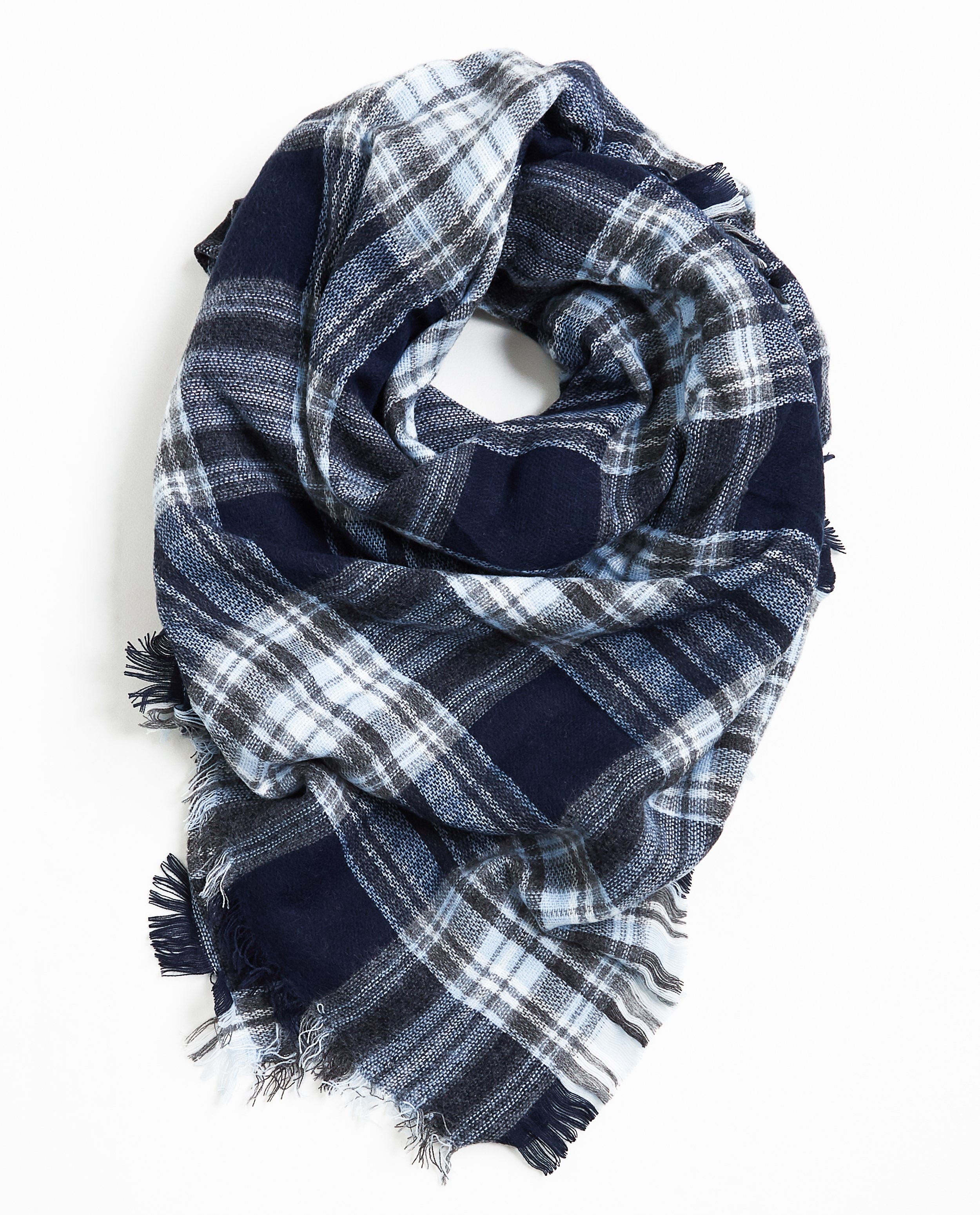 Donkerblauw geruite sjaal - met rafels - JBC