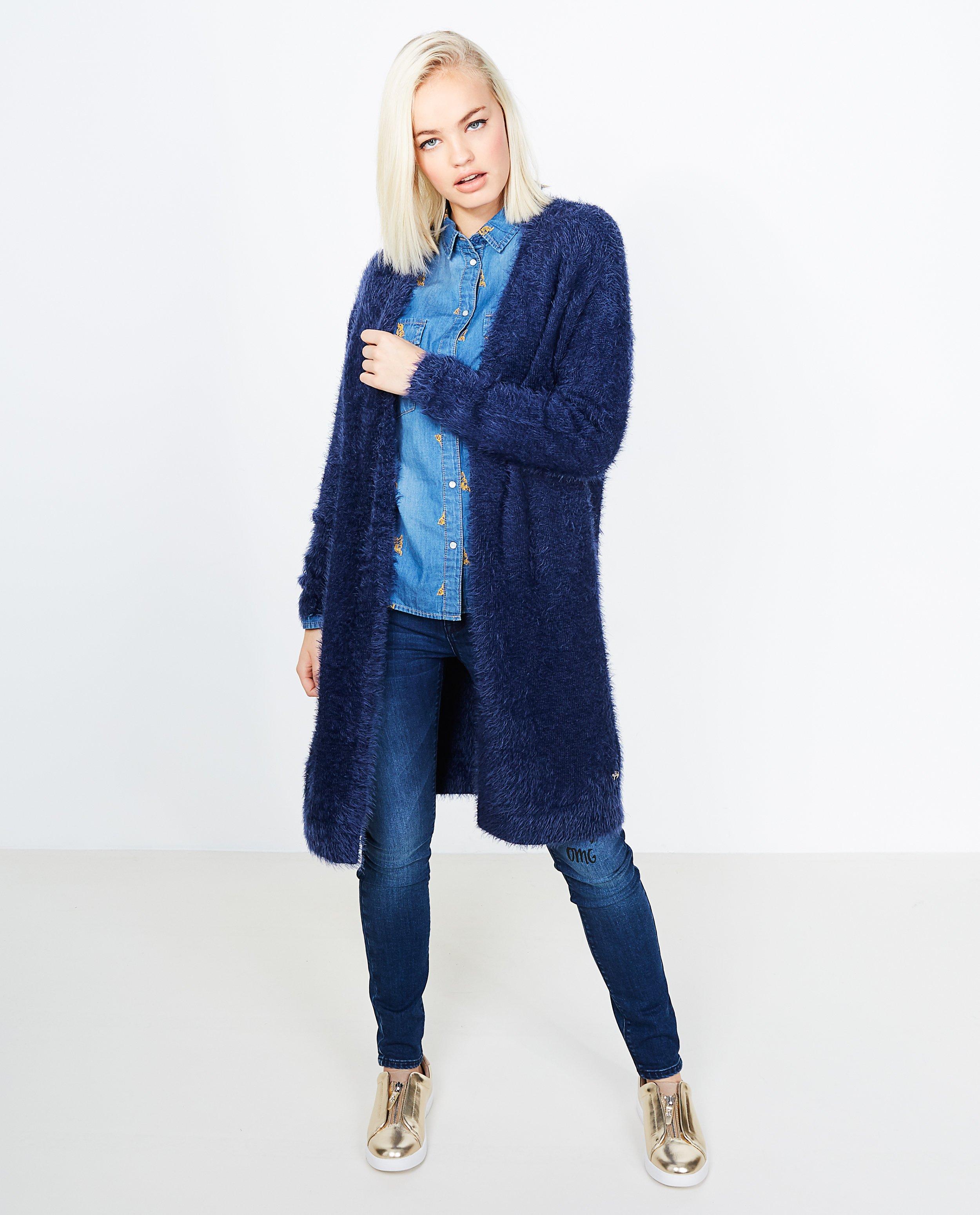 Lang fluffy vest - Product Detail - donkerblauw - afbeelding nummer 1