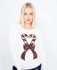 Truien - Witte gebreide trui met kerstprint 